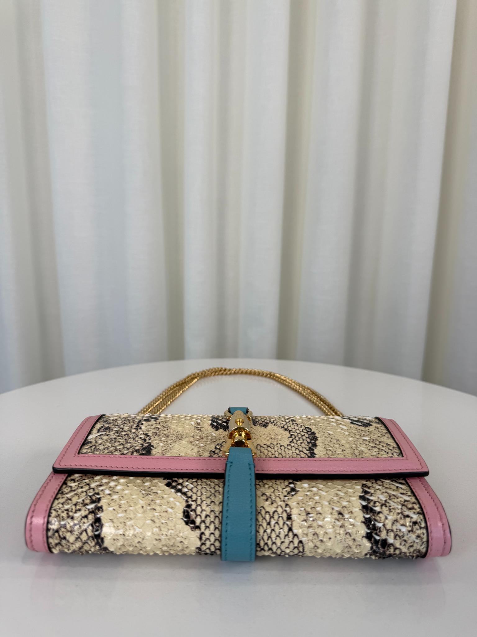 Gucci Jackie Limited Edition 1961 Pink/Multicolor Python Piston Lock Wallet on Chain