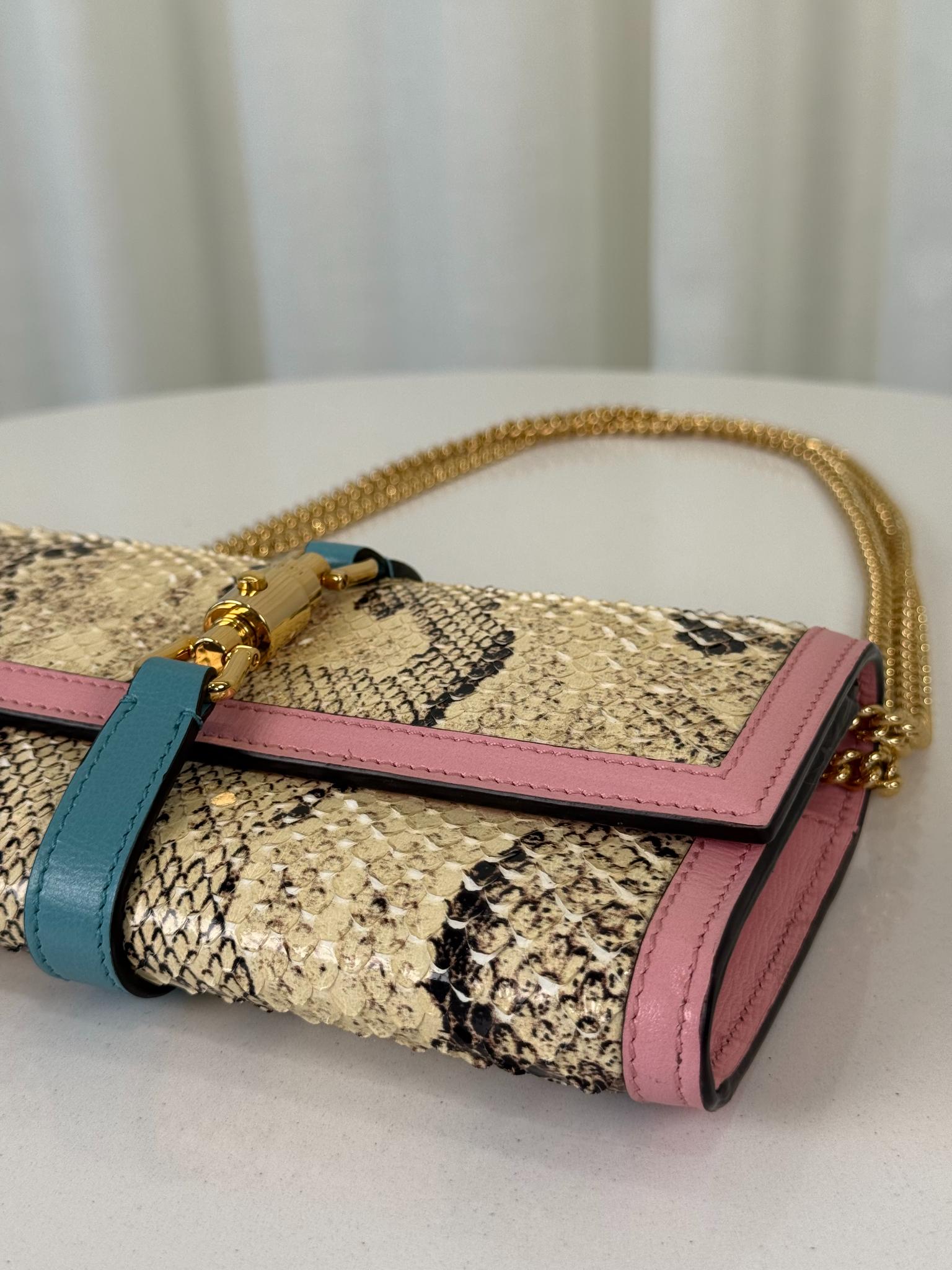 Gucci Jackie Limited Edition 1961 Pink/Multicolor Python Piston Lock Wallet on Chain
