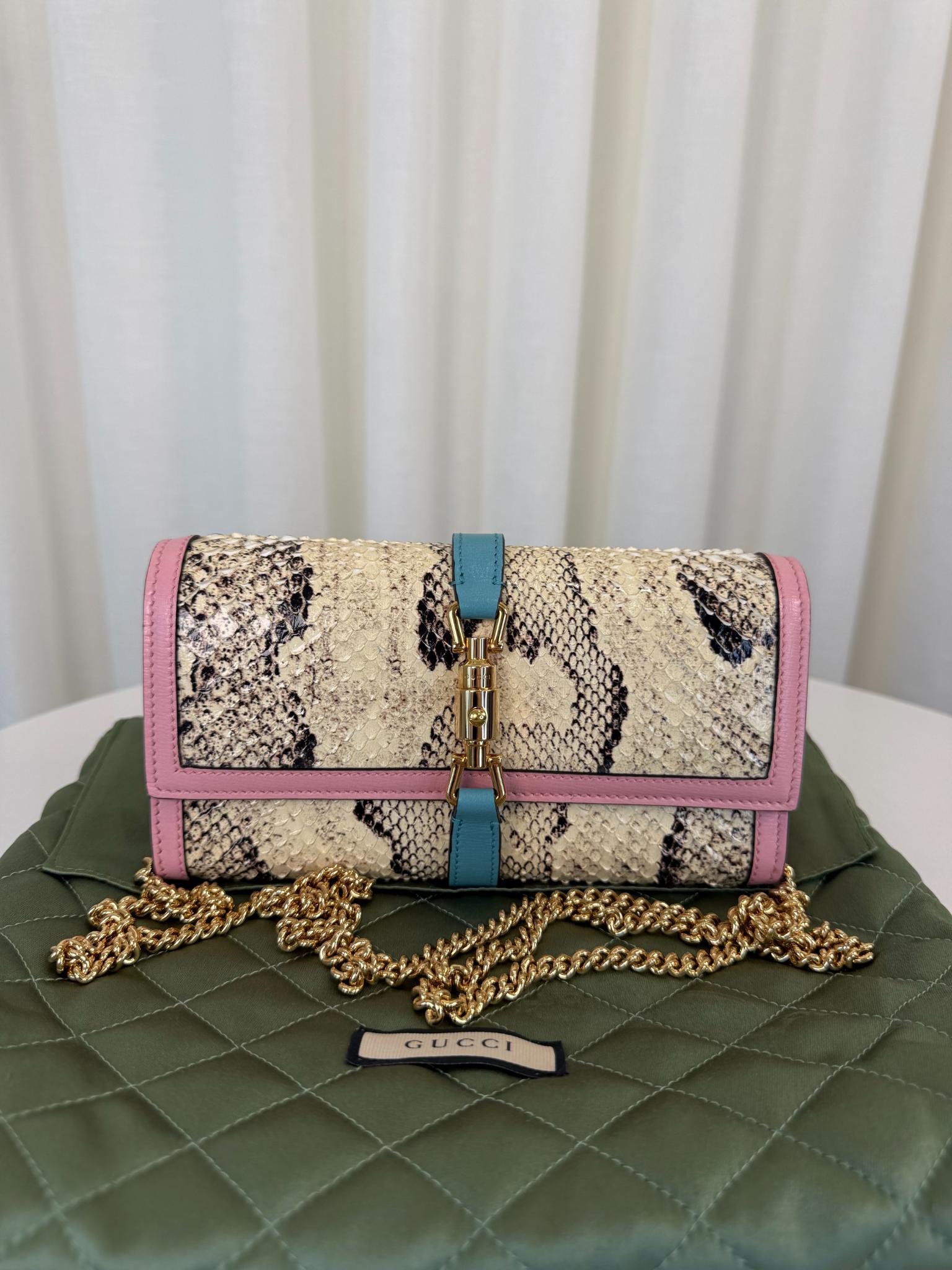 Gucci Jackie Limited Edition 1961 Pink/Multicolor Python Piston Lock Wallet on Chain