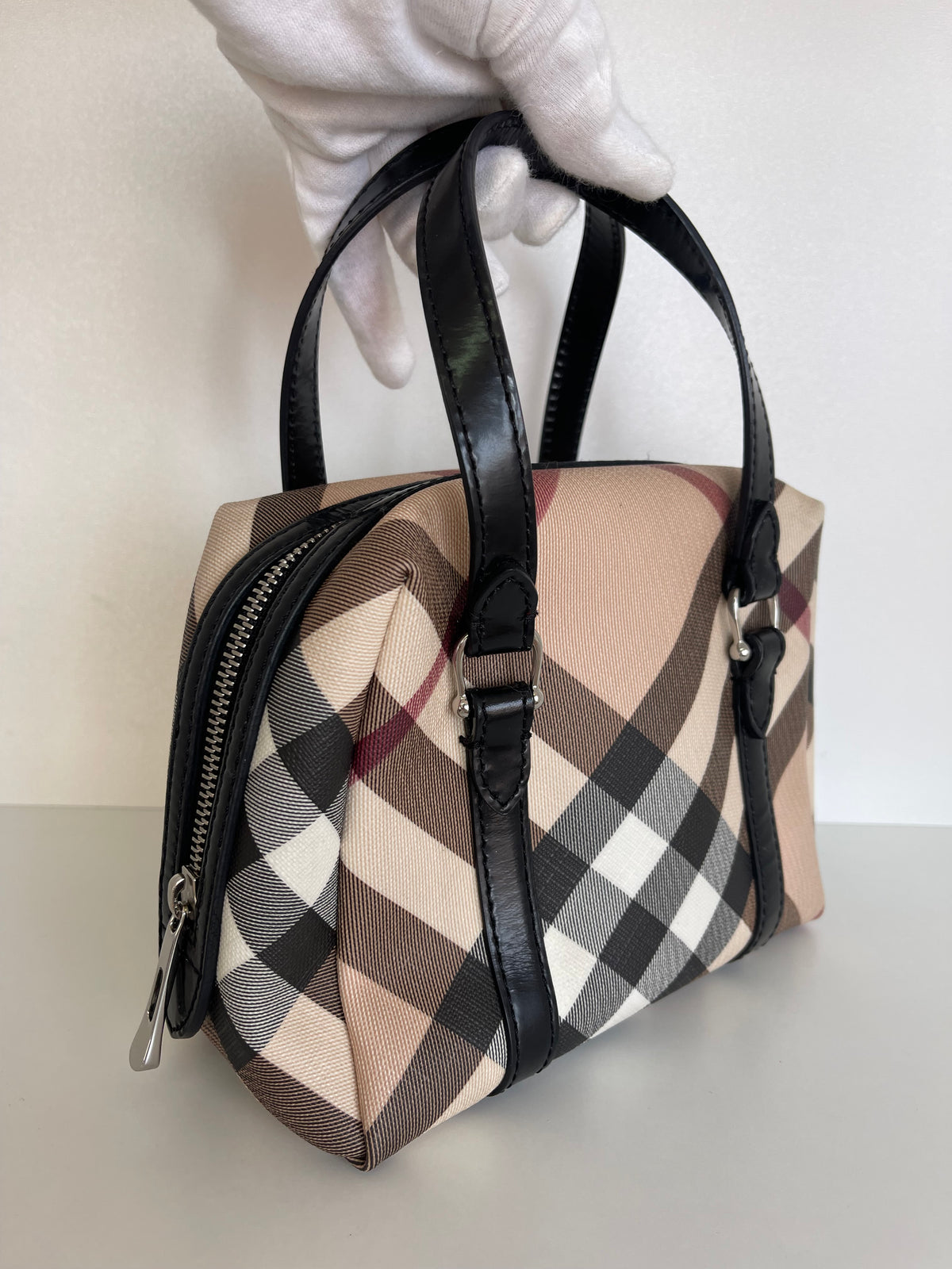 Burberry Top Handle Nova Check Canvas Mini Black