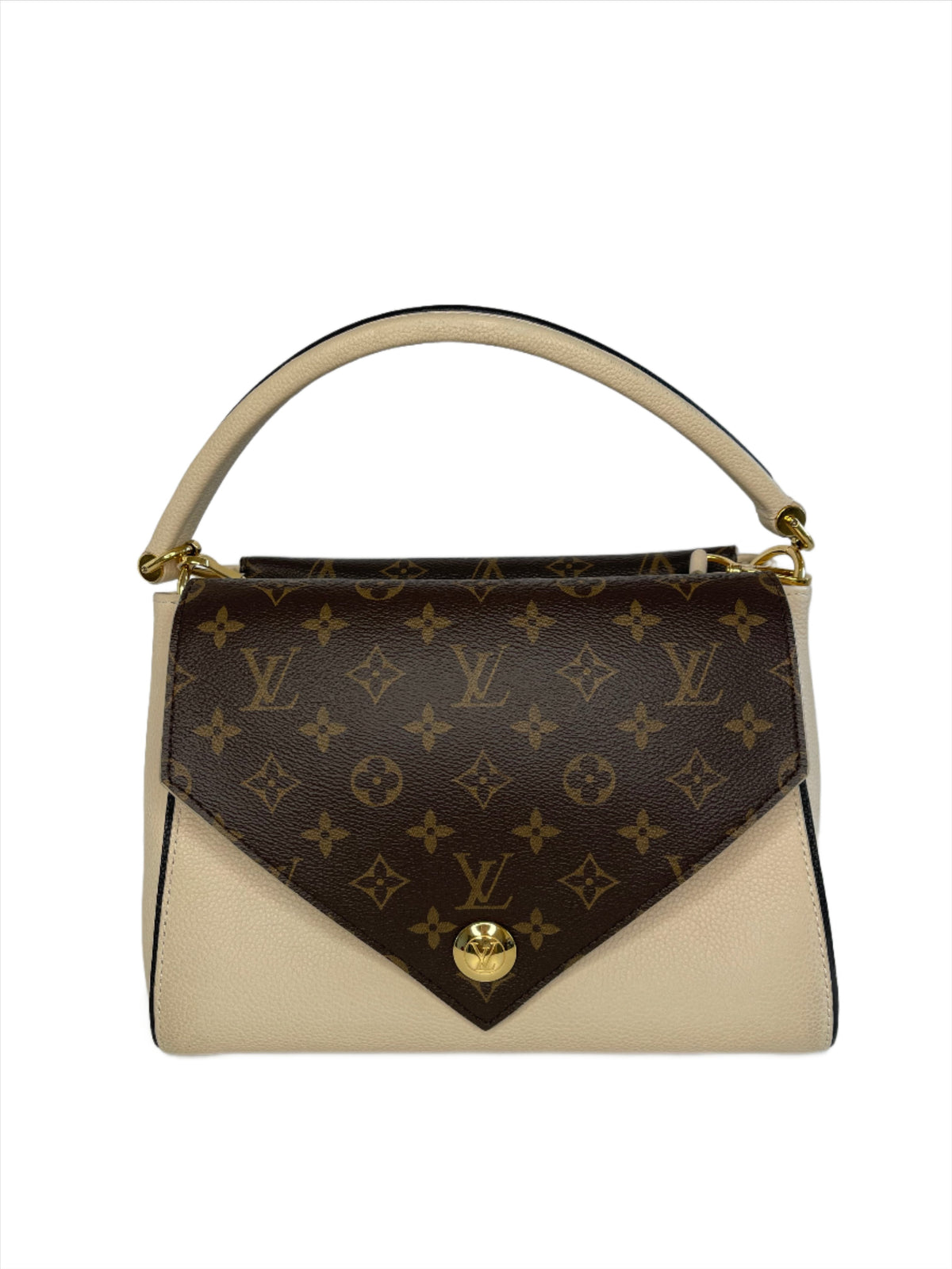 Louis Vuitton Double V Beige Leather Monogram Coated Canvas Handbag