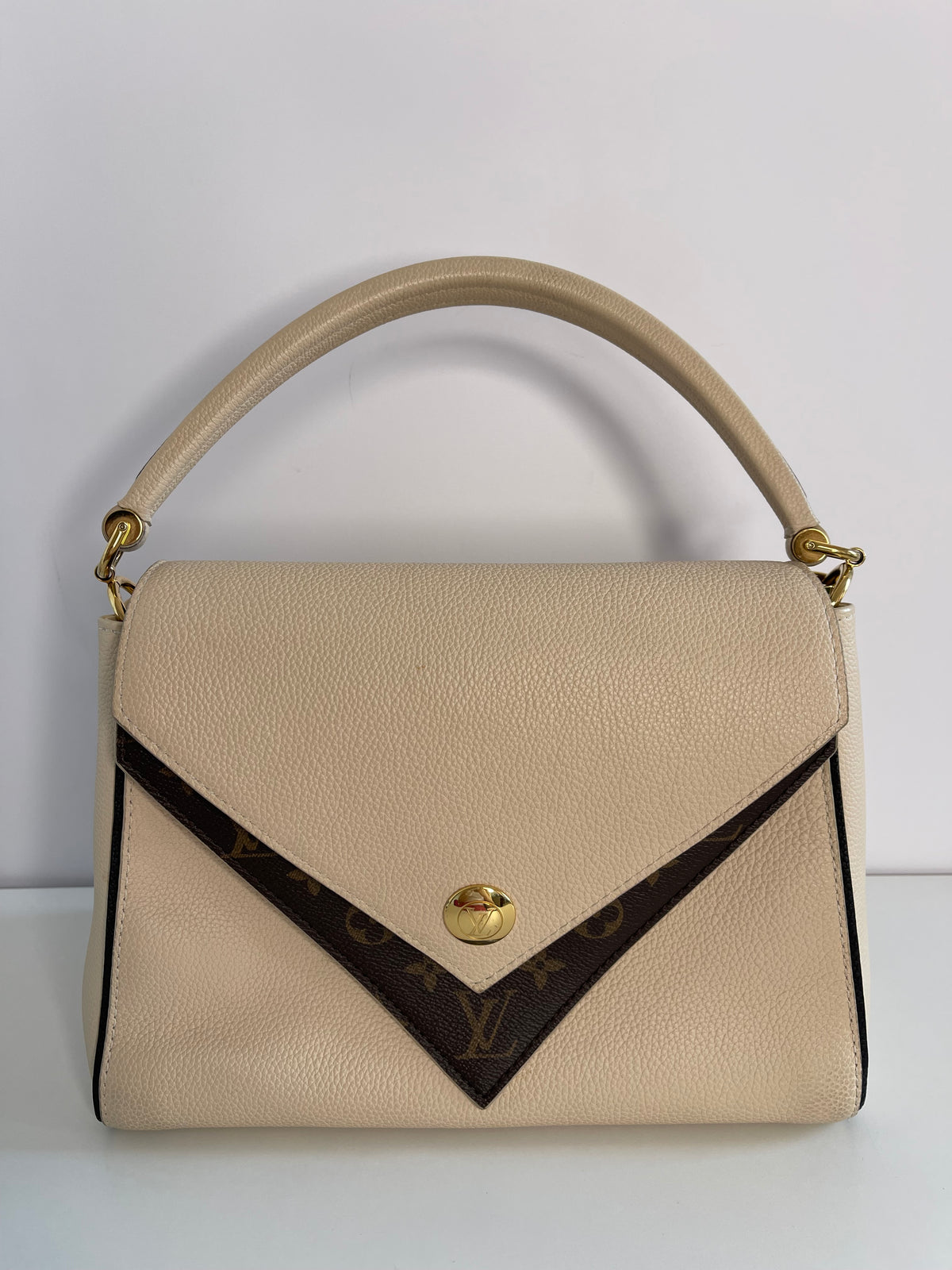 Louis Vuitton Double V Beige Leather Monogram Coated Canvas Handbag