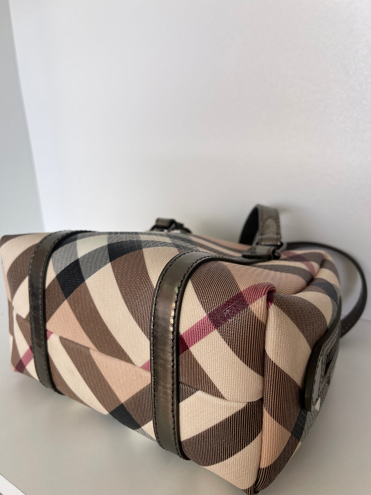 Burberry Top Handle Nova Check Canvas Mini Silvery