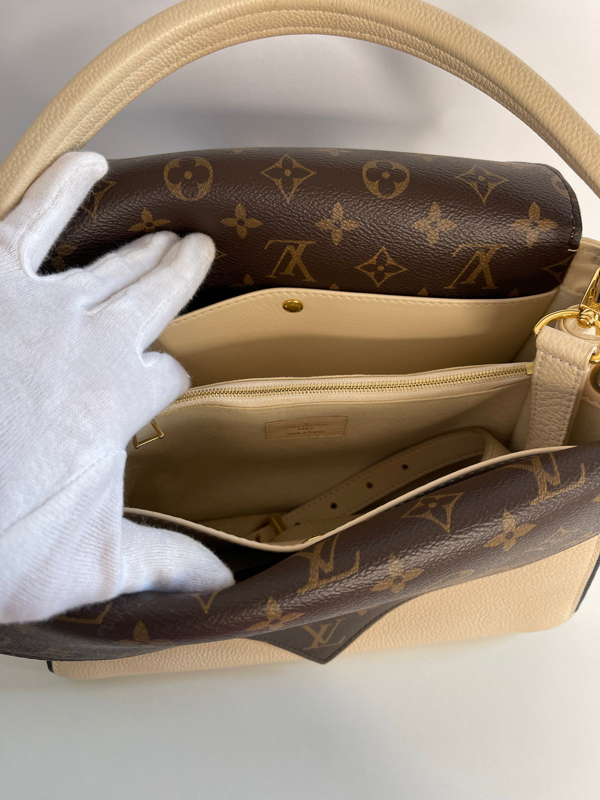 Louis Vuitton Double V Beige Leather Monogram Coated Canvas Handbag