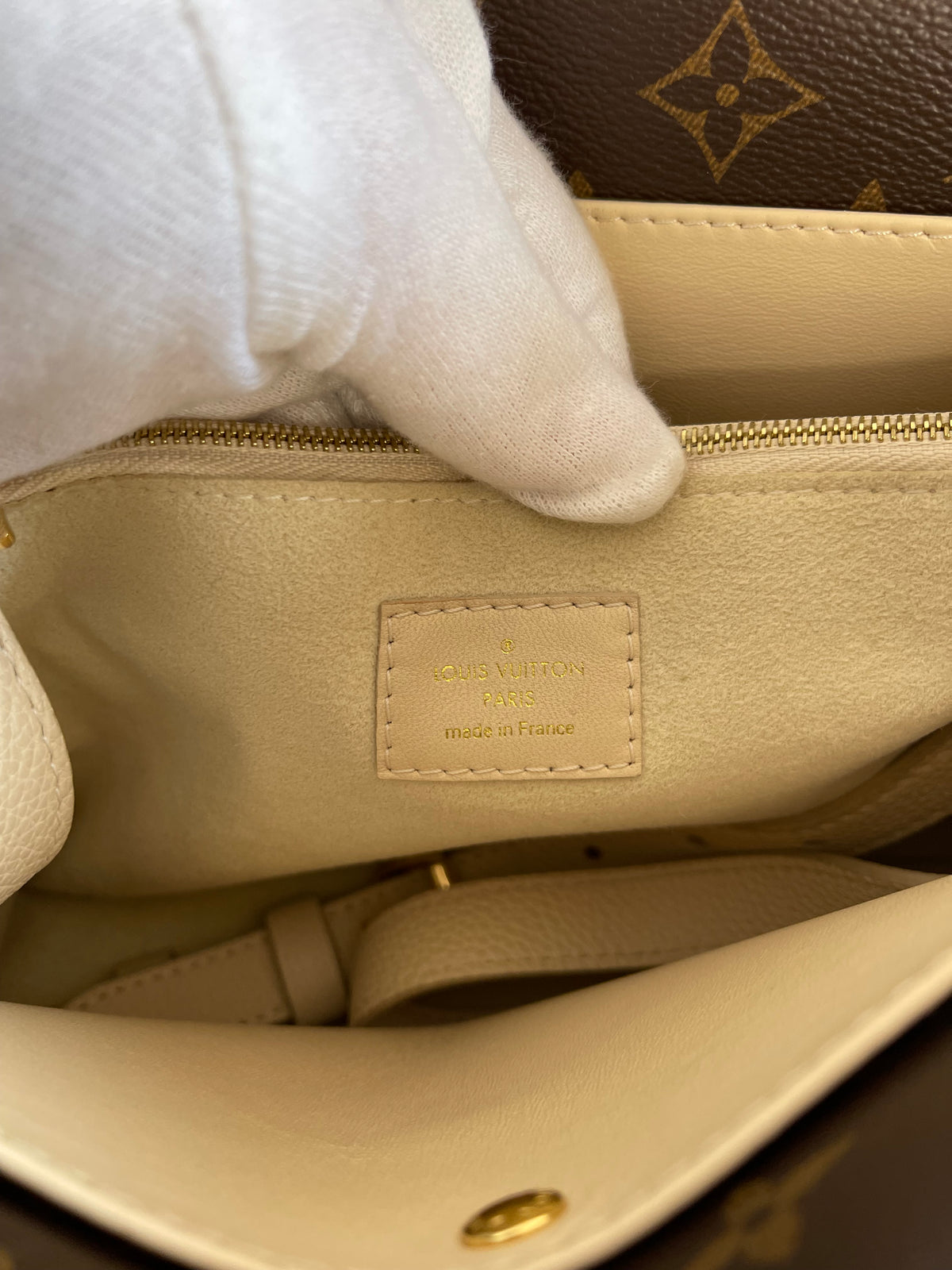 Louis Vuitton Double V Beige Leather Monogram Coated Canvas Handbag