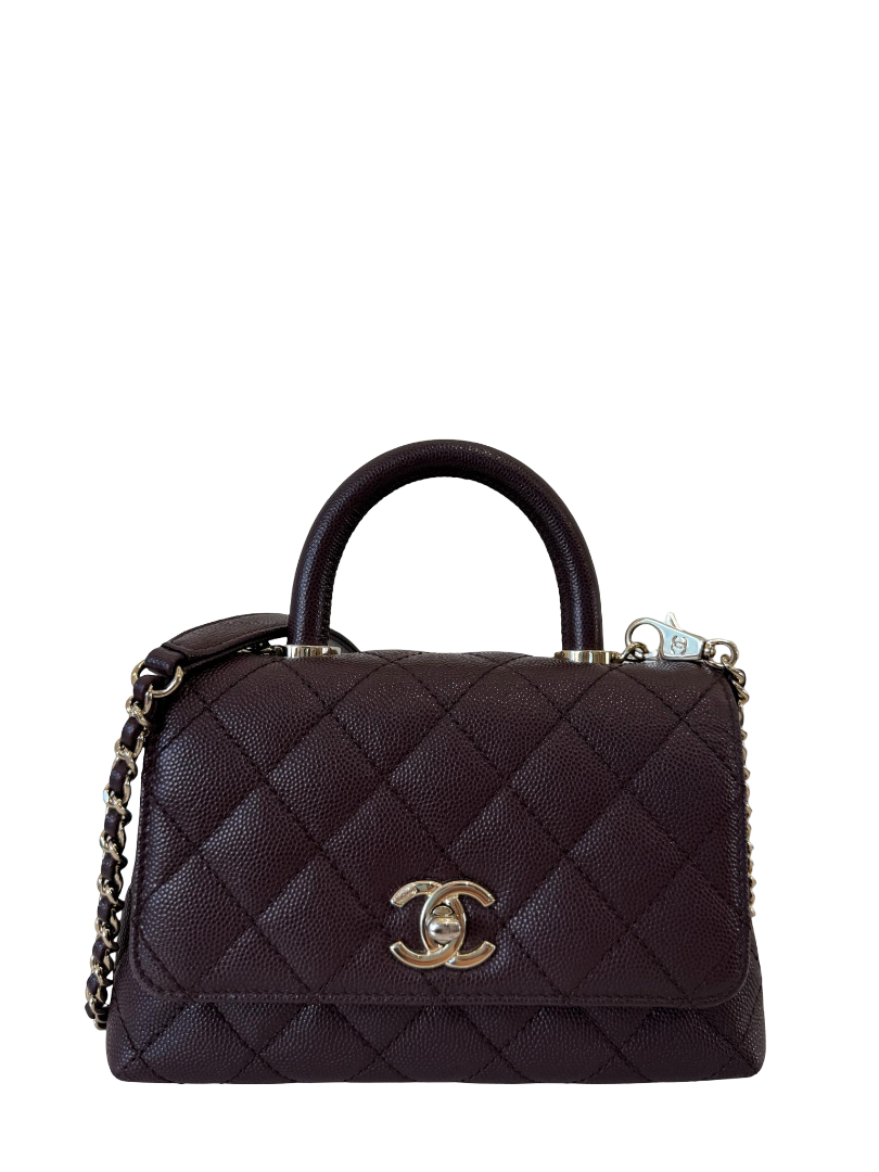Chanel Mini Coco Handle Caviar Quilted Dark Brown Flap Bag
