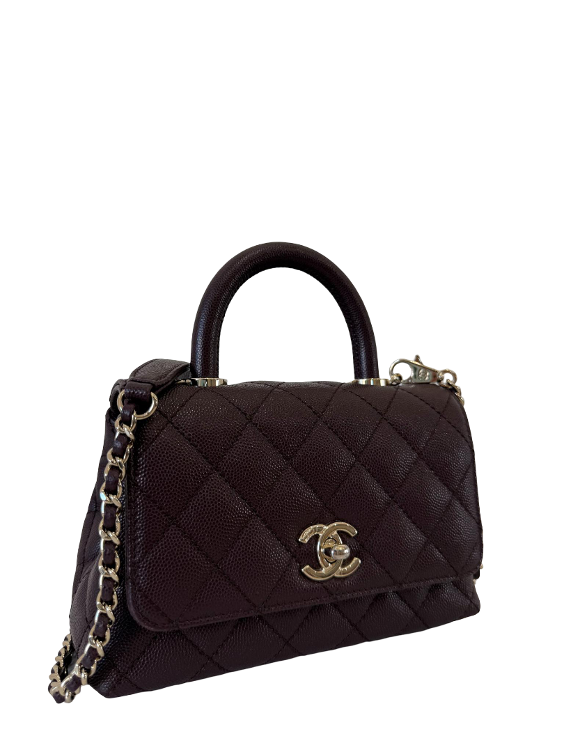 Chanel Mini Coco Handle Caviar Quilted Dark Brown Flap Bag