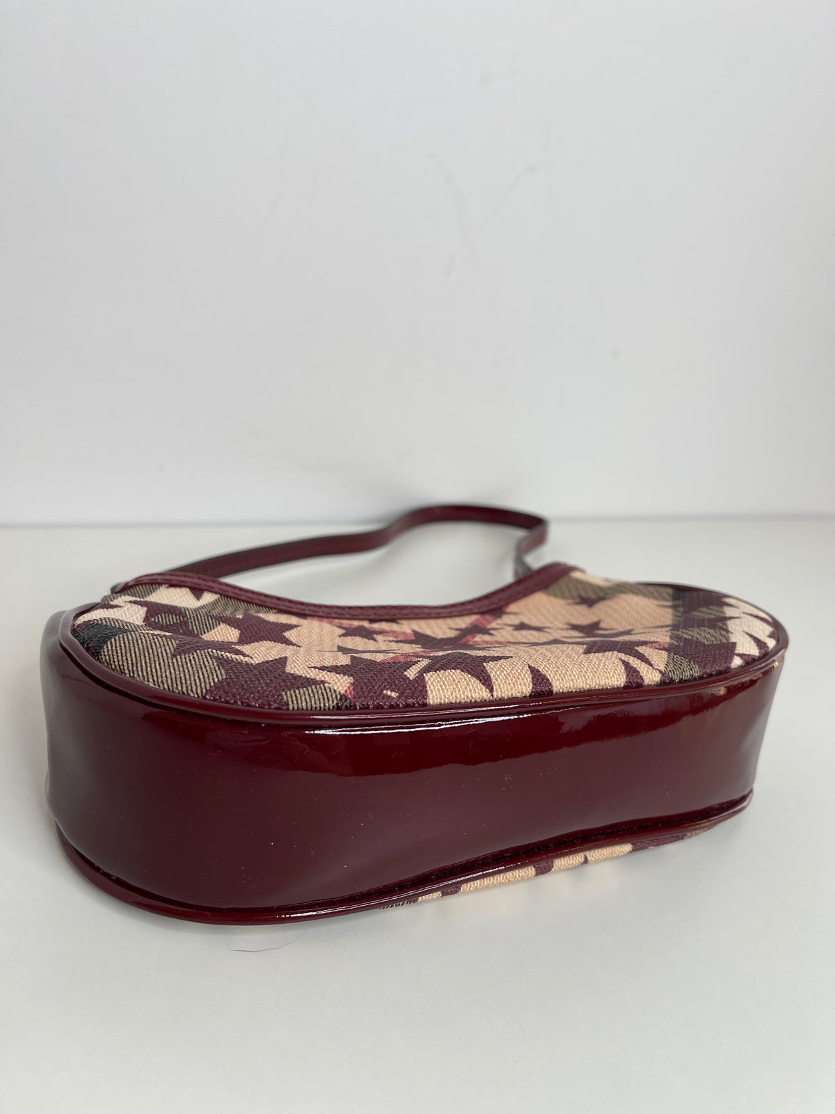 Burberry Pochette Nova Stars Mini Canvas Patent Leather Gunmetal Burgundy/Beige