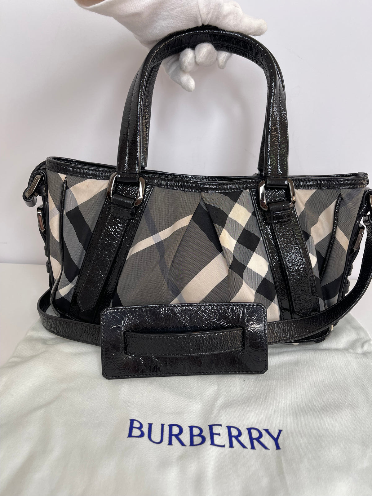 Burberry Nylon Beat Check Shoulder Bag Black