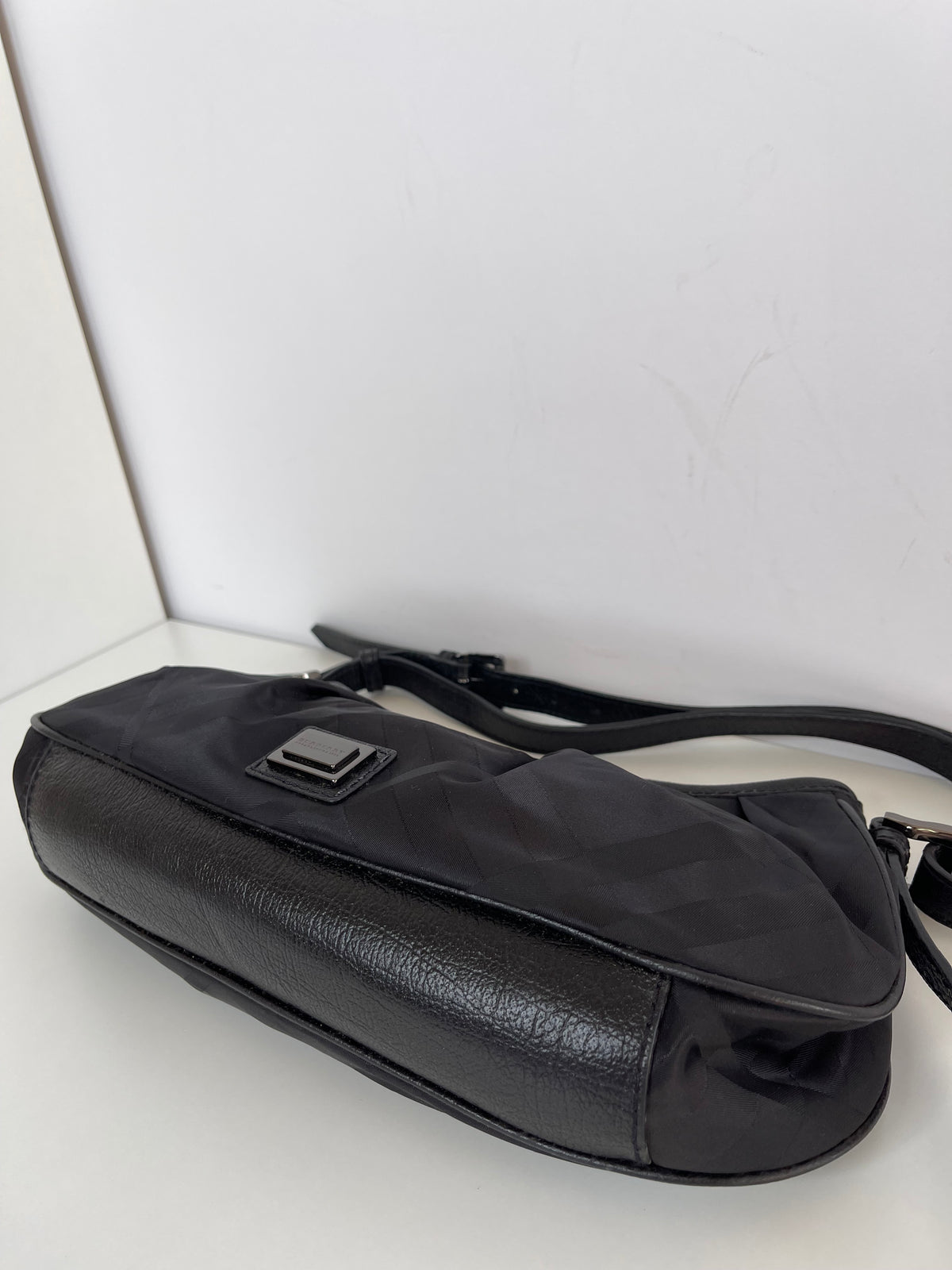 Burberry Nylon Beat Leather Trimmed Shoulder Bag