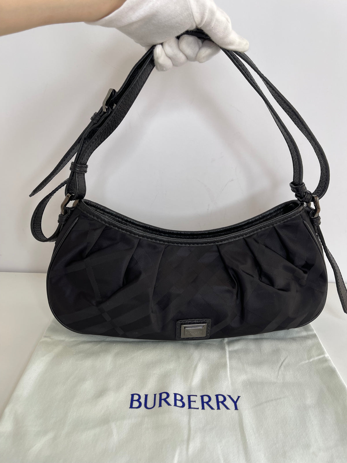 Burberry Nylon Beat Leather Trimmed Shoulder Bag