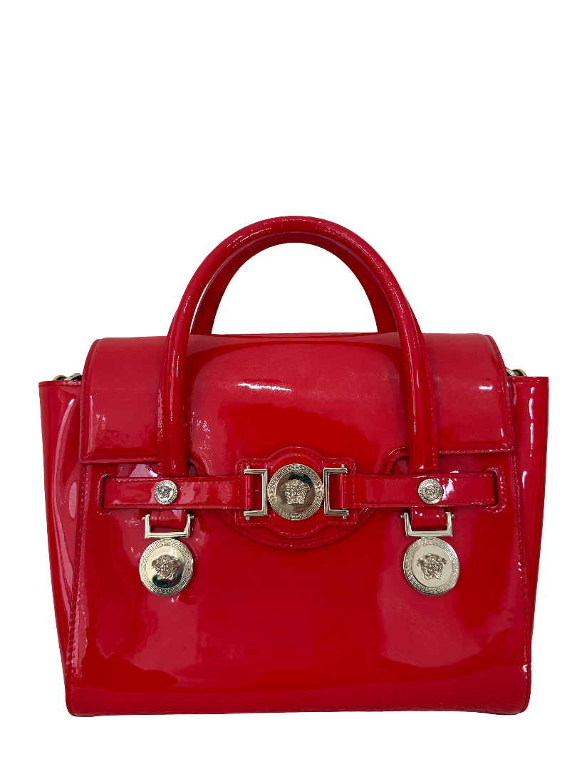 Versace Medusa Medallion Signature Red Patent Leather Hand Bag