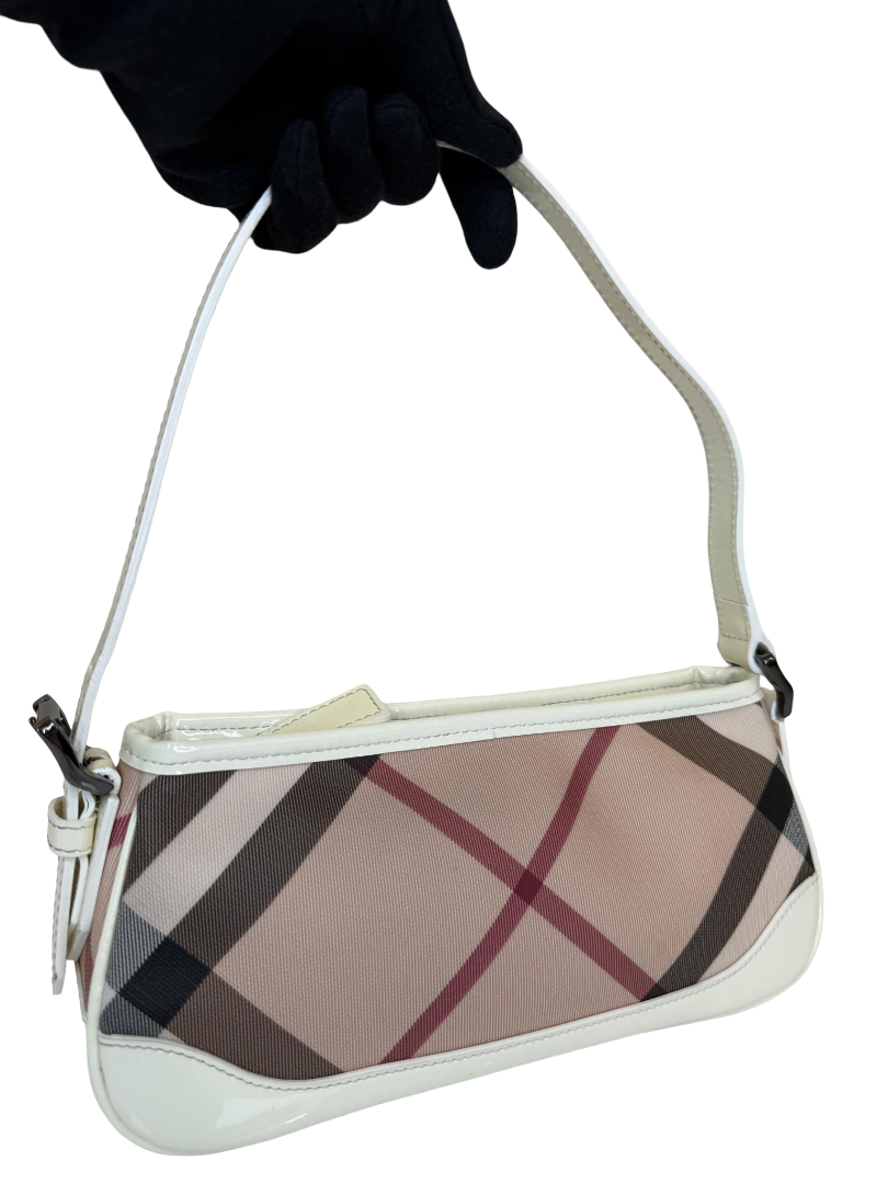 Burberry Nova Check White Patent Leather Pochette