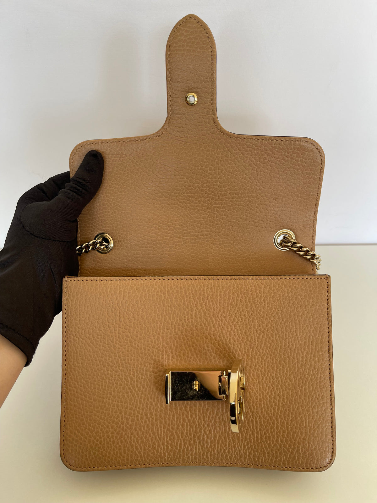 Gucci Dollar Calfskin Small Interlocking G Shoulder Bag Camelia