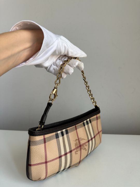 Burberry Anabel Pochette Chocolate Haymarket Check Coated Canvas