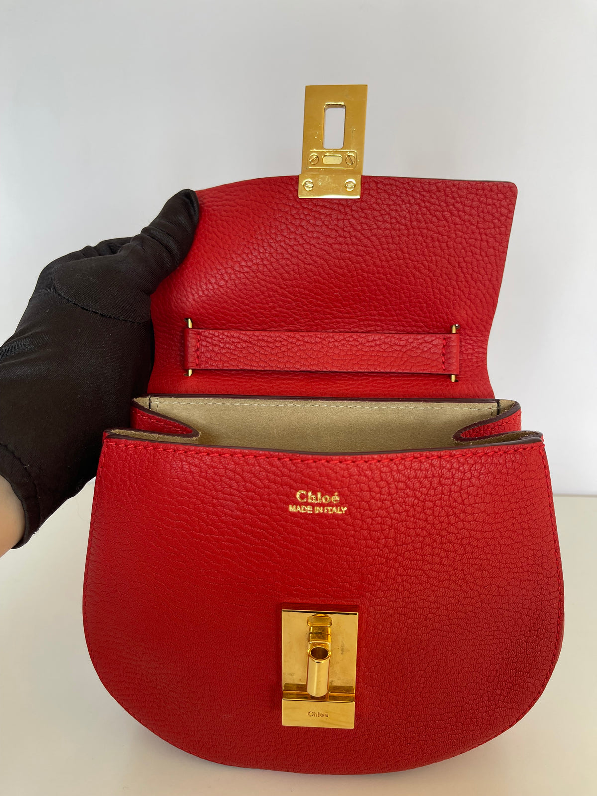 Chloe Grained Lambskin Small Drew Red Bag
