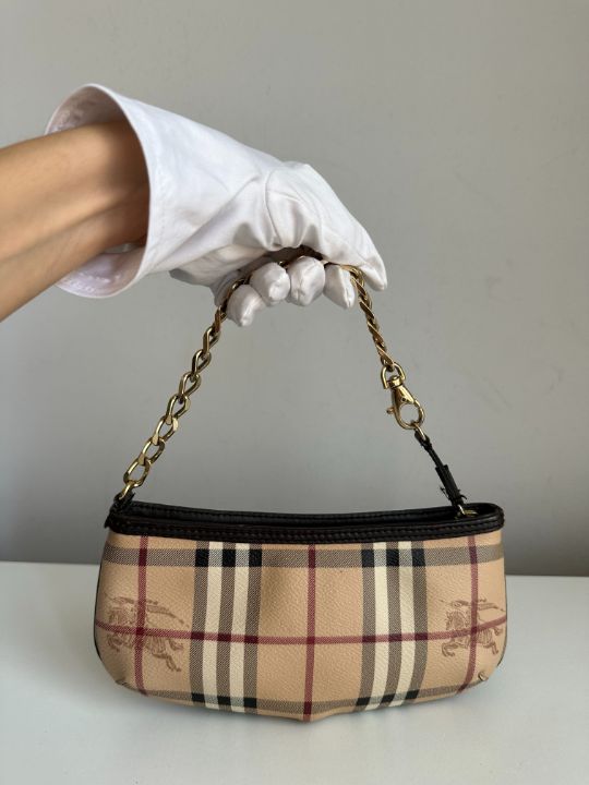 Burberry Anabel Pochette Chocolate Haymarket Check Coated Canvas