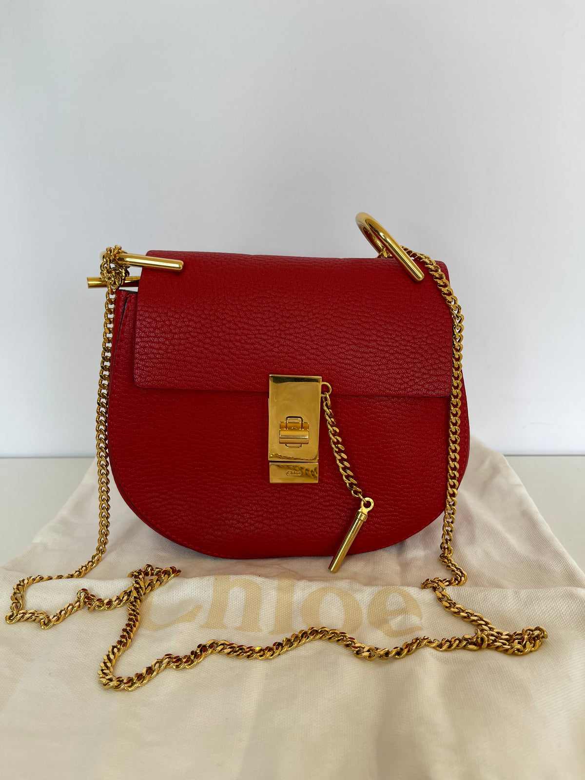 Chloe Grained Lambskin Small Drew Red Bag