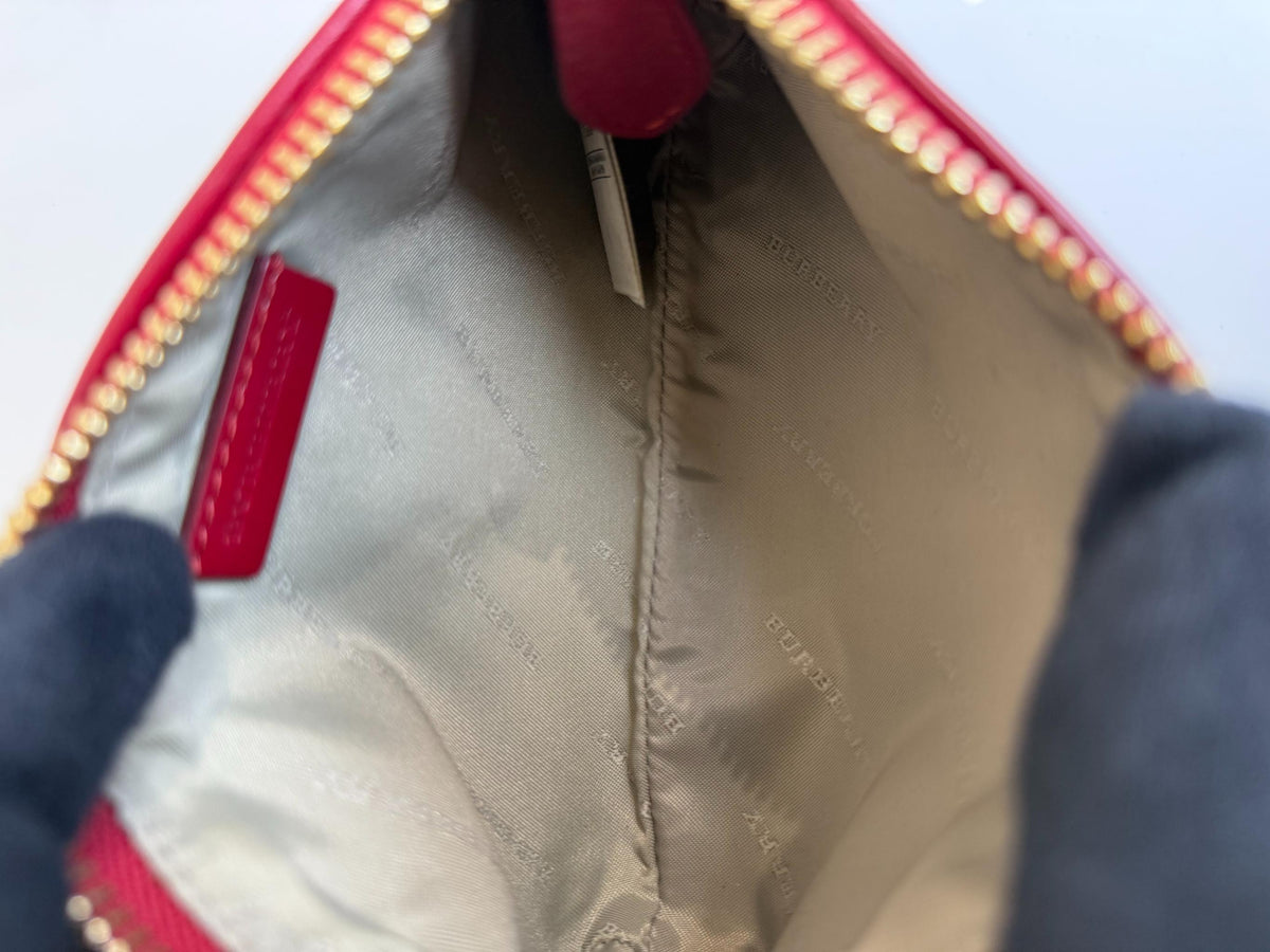 Burberry Clara Red/Beige Haymarket Check Coated Canvas Pochette