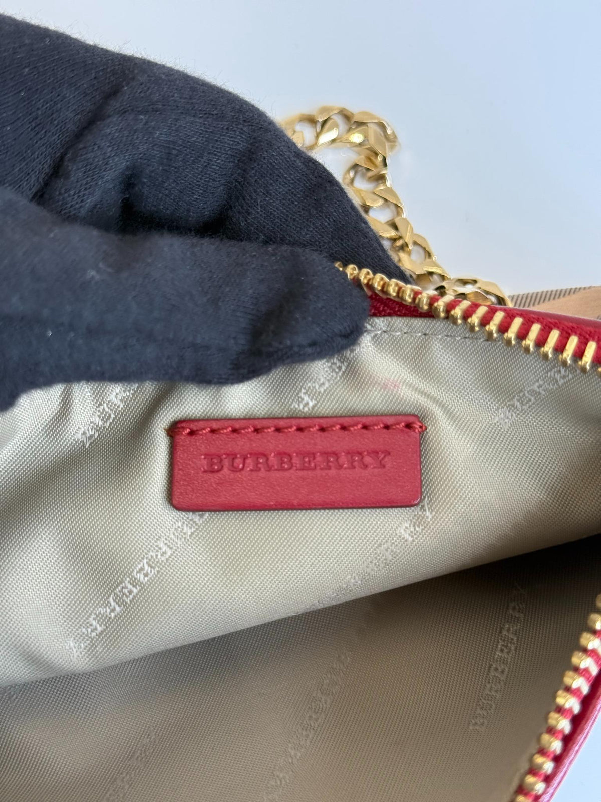 Burberry Clara Red/Beige Haymarket Check Coated Canvas Pochette