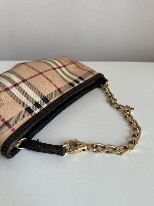 Burberry Anabel Pochette Chocolate Haymarket Check Coated Canvas