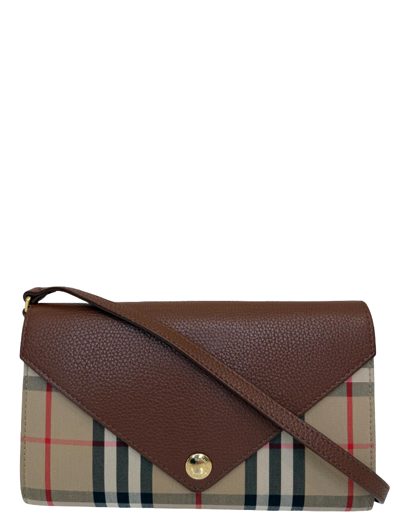 Burberry Hannah Brown Leather and House Check Crossbody Bag