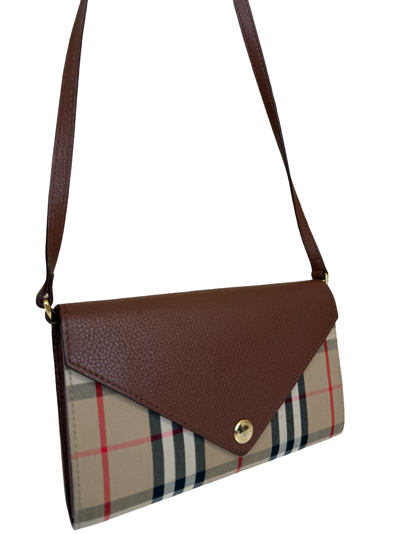 Burberry Hannah Brown Leather and House Check Crossbody Bag
