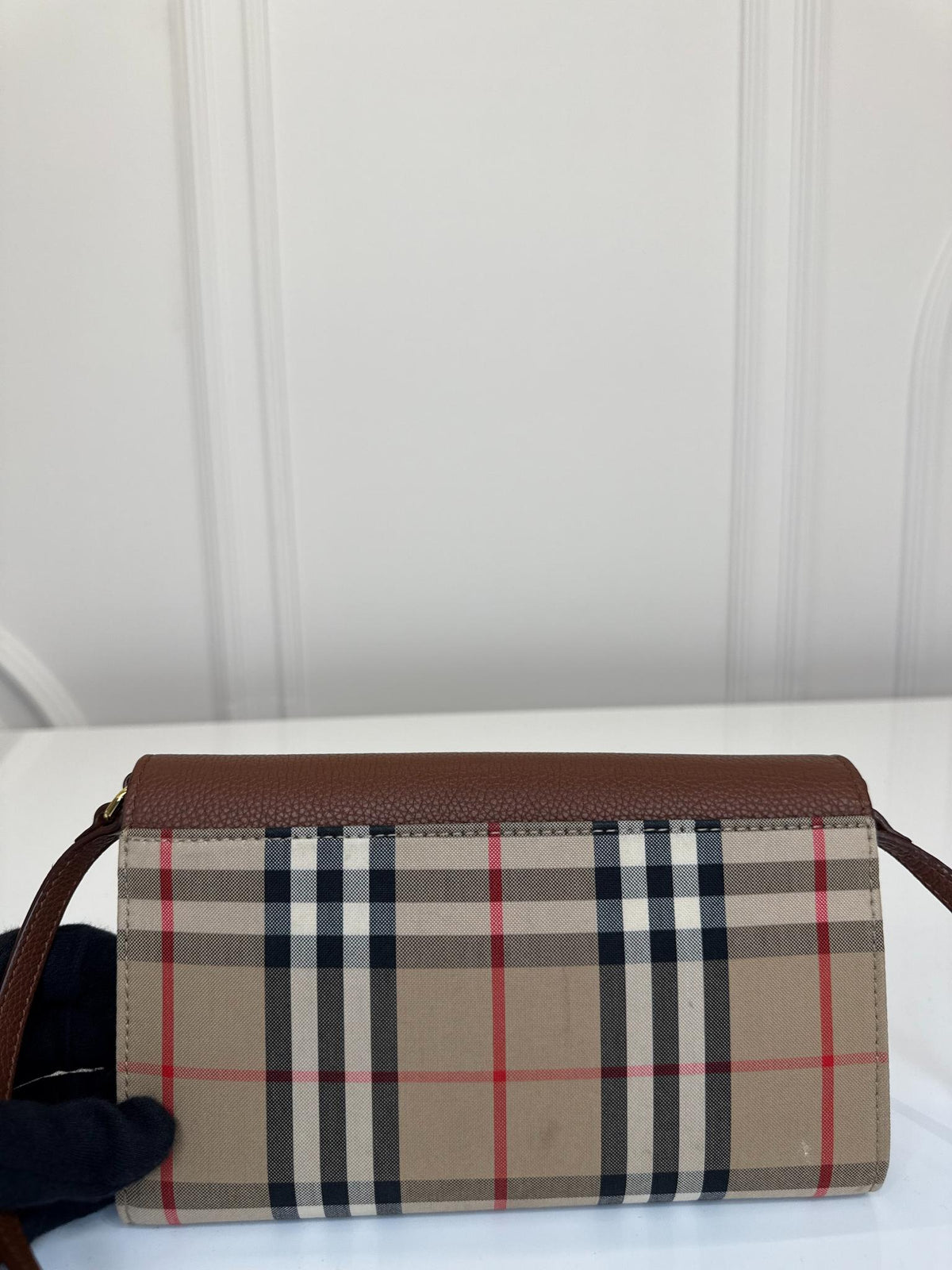 Burberry Hannah Brown Leather and House Check Crossbody Bag