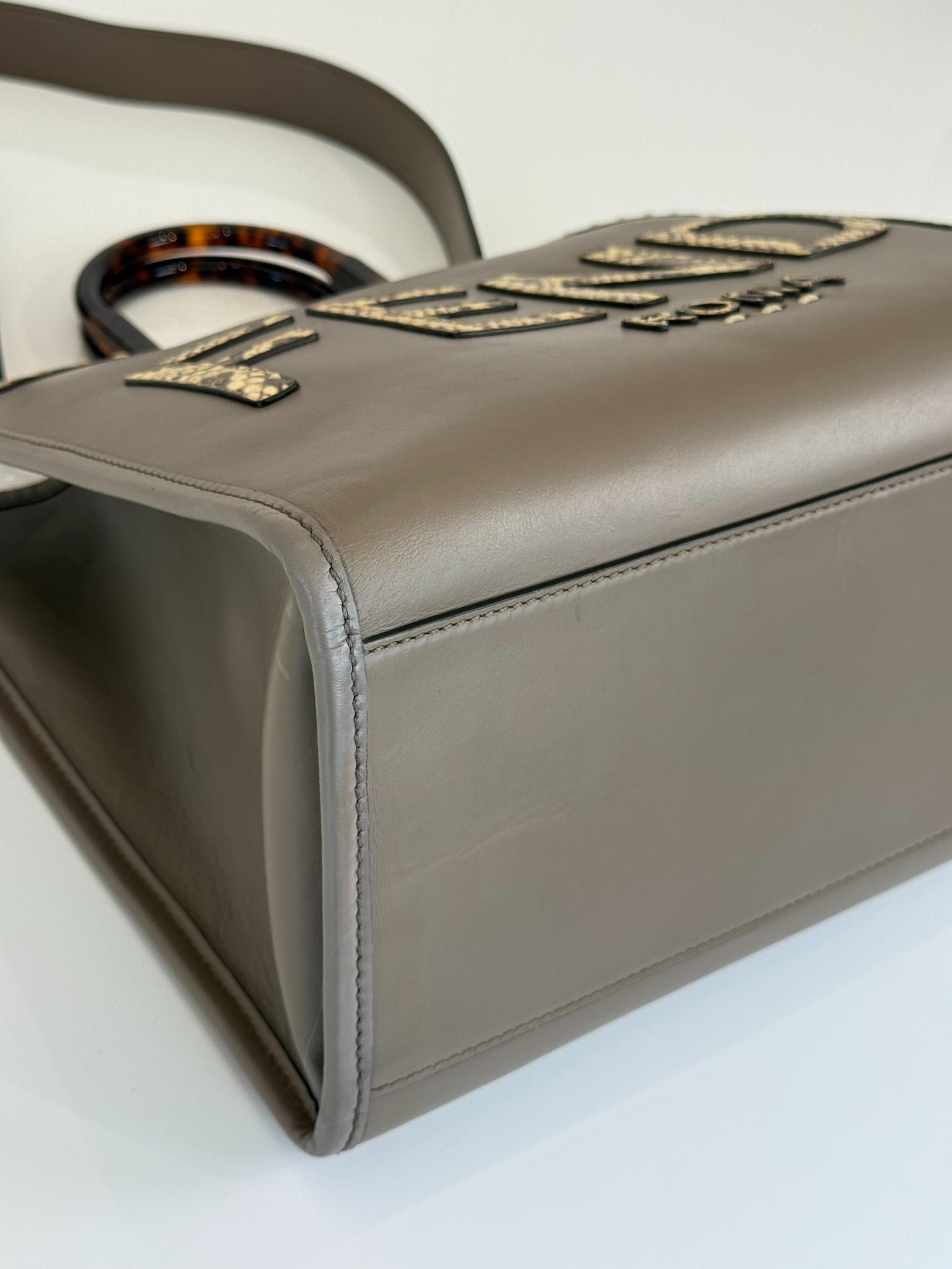 Fendi Dark Beige Leather/Snakeskin Medium Sunshine Tote Bag