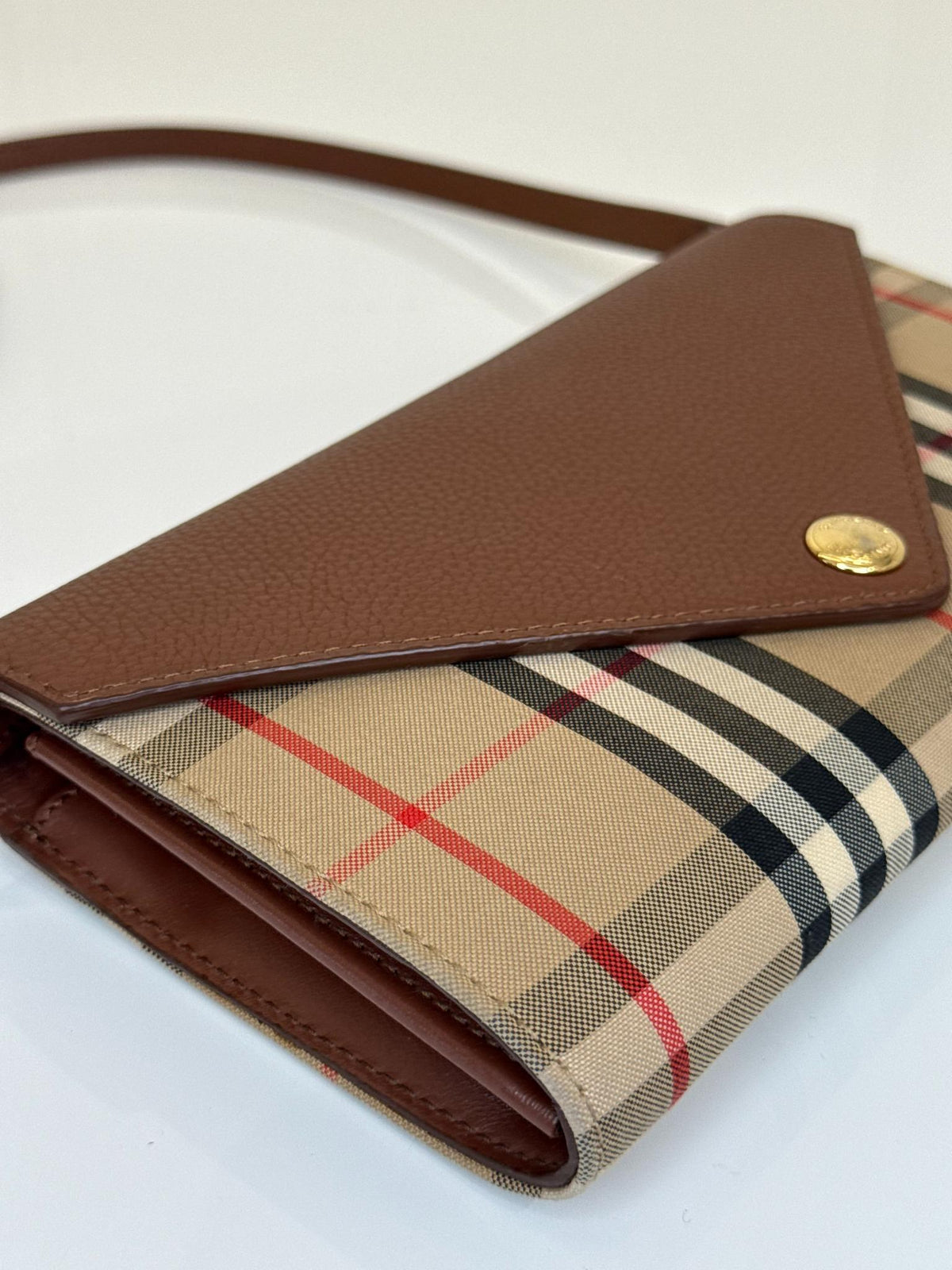 Burberry Hannah Brown Leather and House Check Crossbody Bag