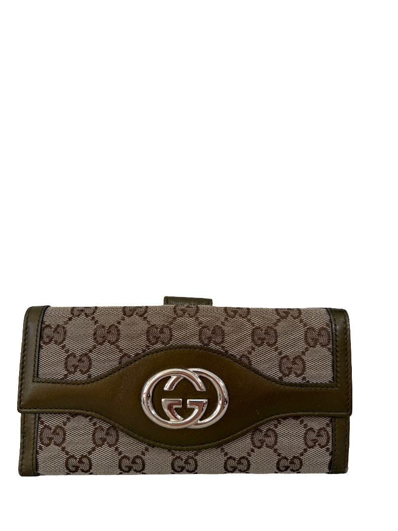 Gucci GG Interlocking Canvas Bifold Long Wallet Brown