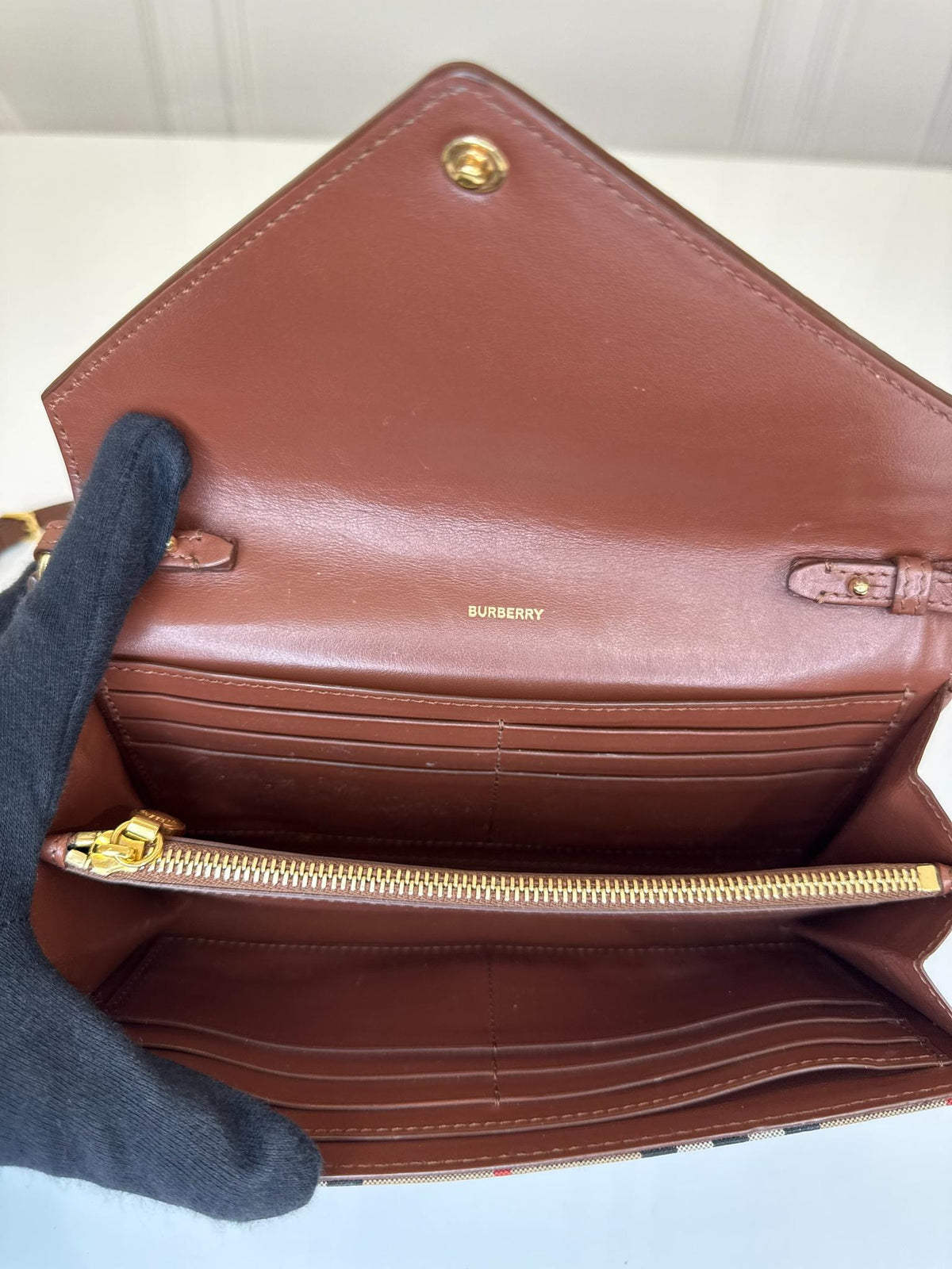 Burberry Hannah Brown Leather and House Check Crossbody Bag