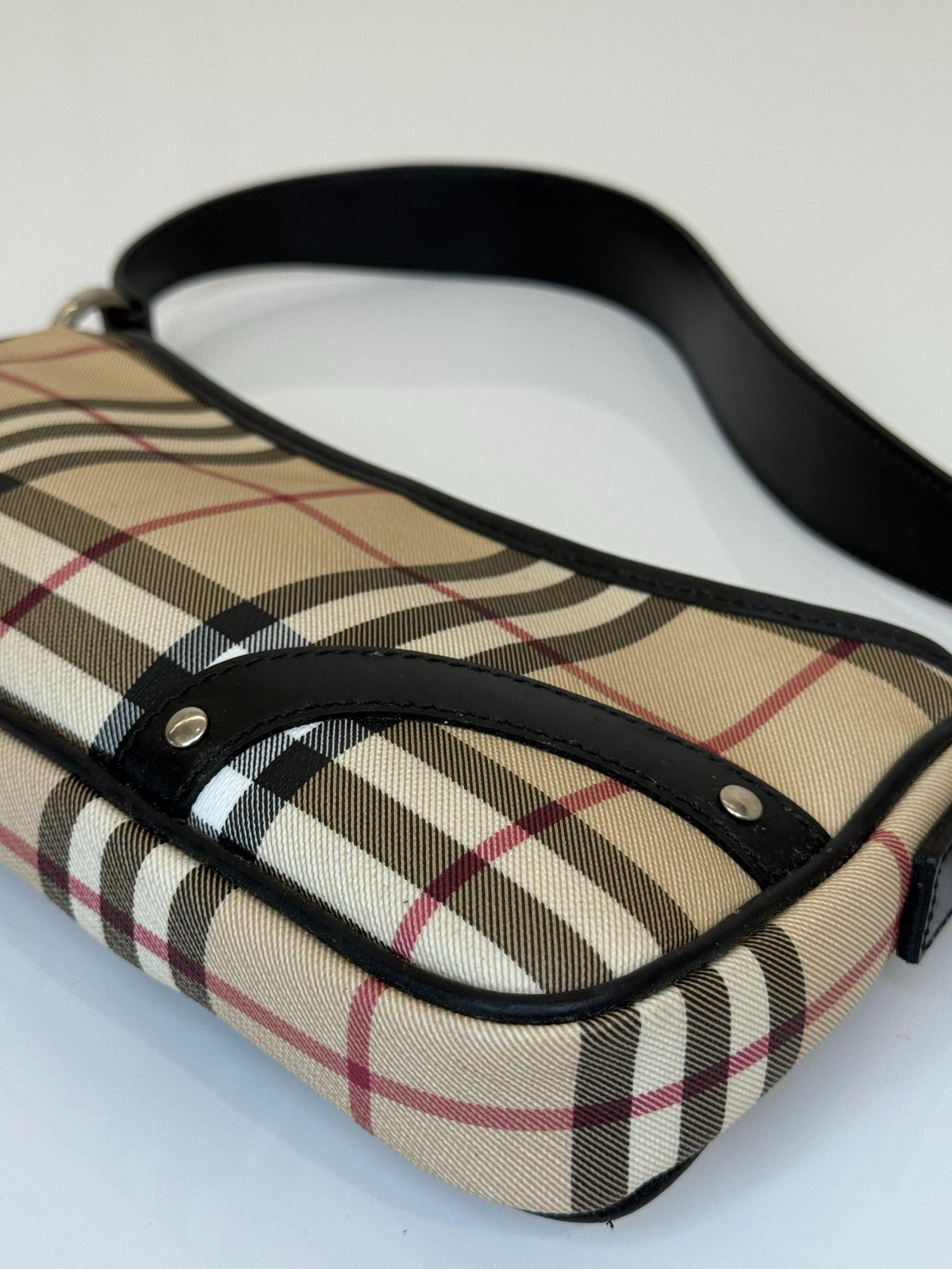 Burberry Black/Beige House Check PVC and Leather Pochette Bag