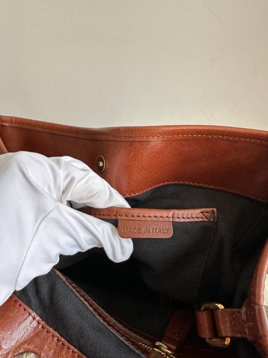 Burberry Brown Leather Bridle House Check Canvas Canterbury Tote Bag