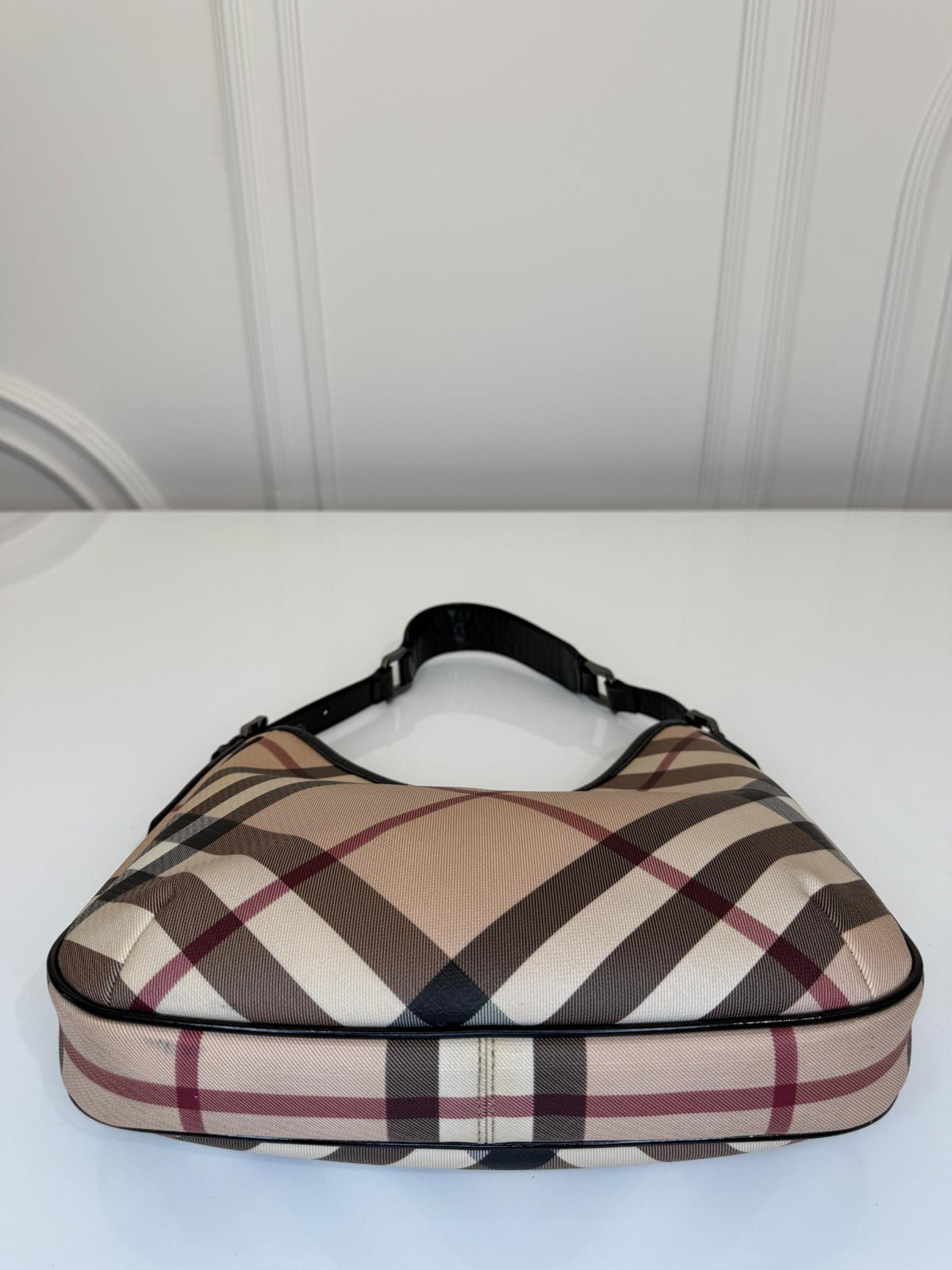 Burberry Beige/Black Nova Check PVC and Patent Leather Barton Hobo