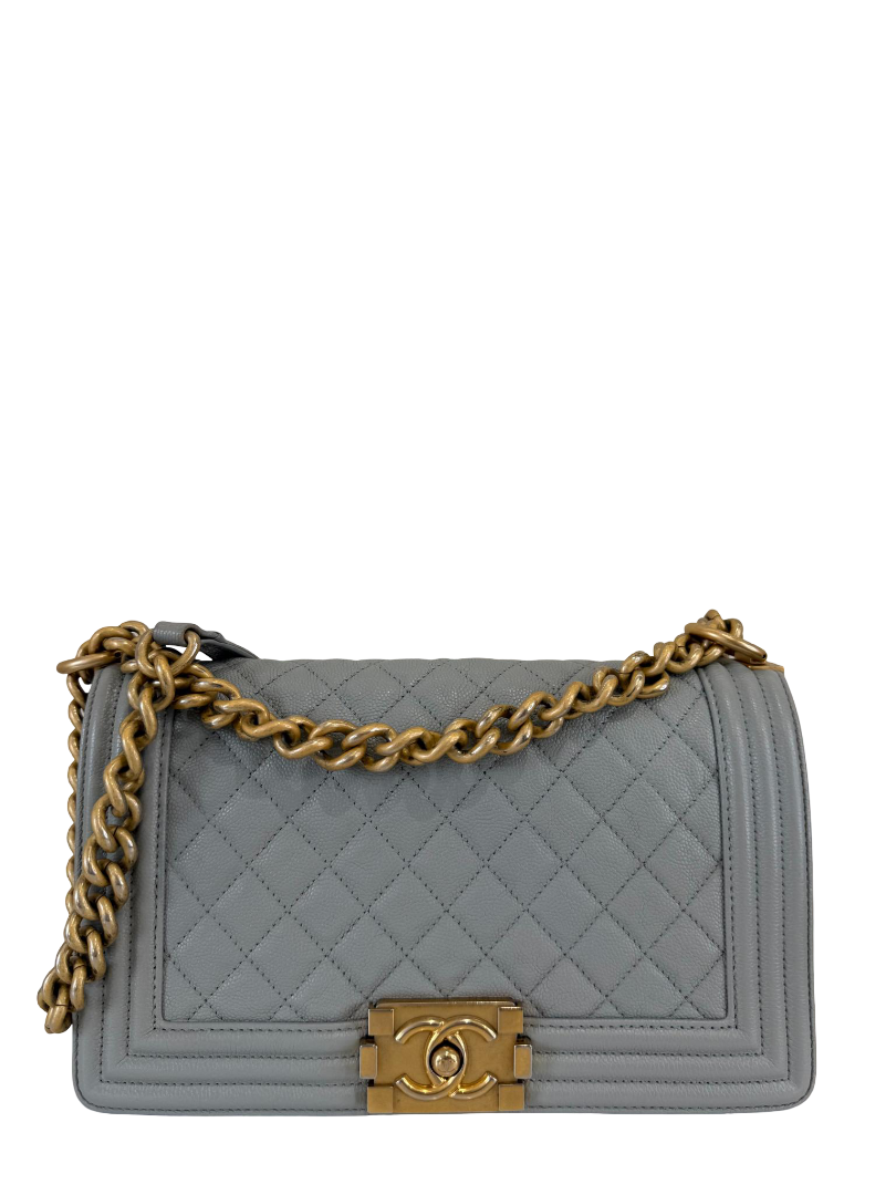 Chanel Caviar Quilted Medium Boy Flap Light Grey