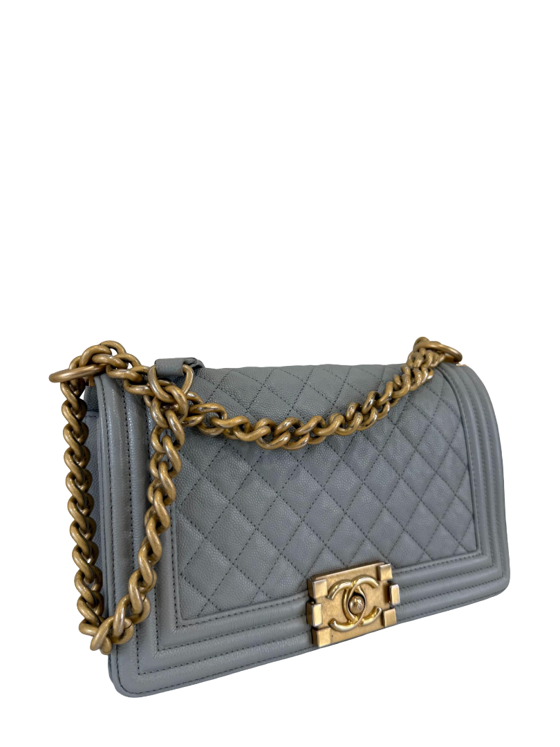 Chanel Caviar Quilted Medium Boy Flap Light Grey