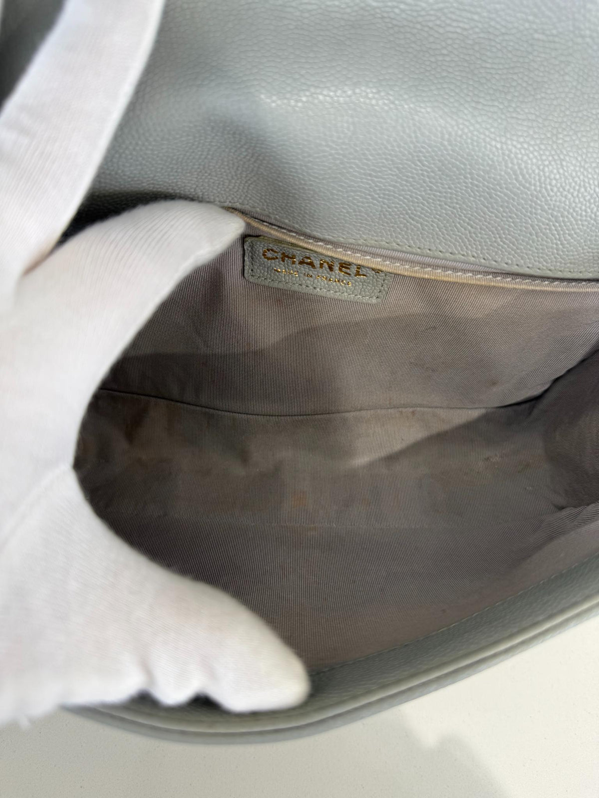 Chanel Caviar Quilted Medium Boy Flap Light Grey