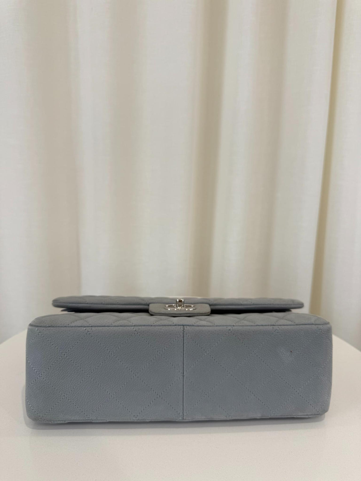 Chanel Classic Jumbo Light Grey Quilted Nubuk Double Flap Bag