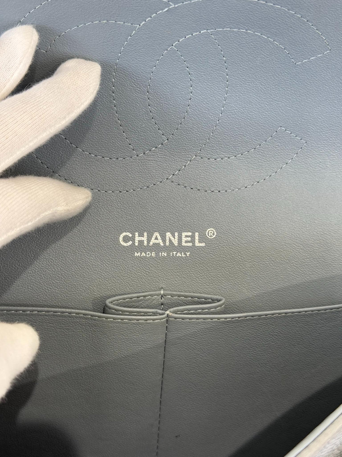 Chanel Classic Jumbo Light Grey Quilted Nubuk Double Flap Bag