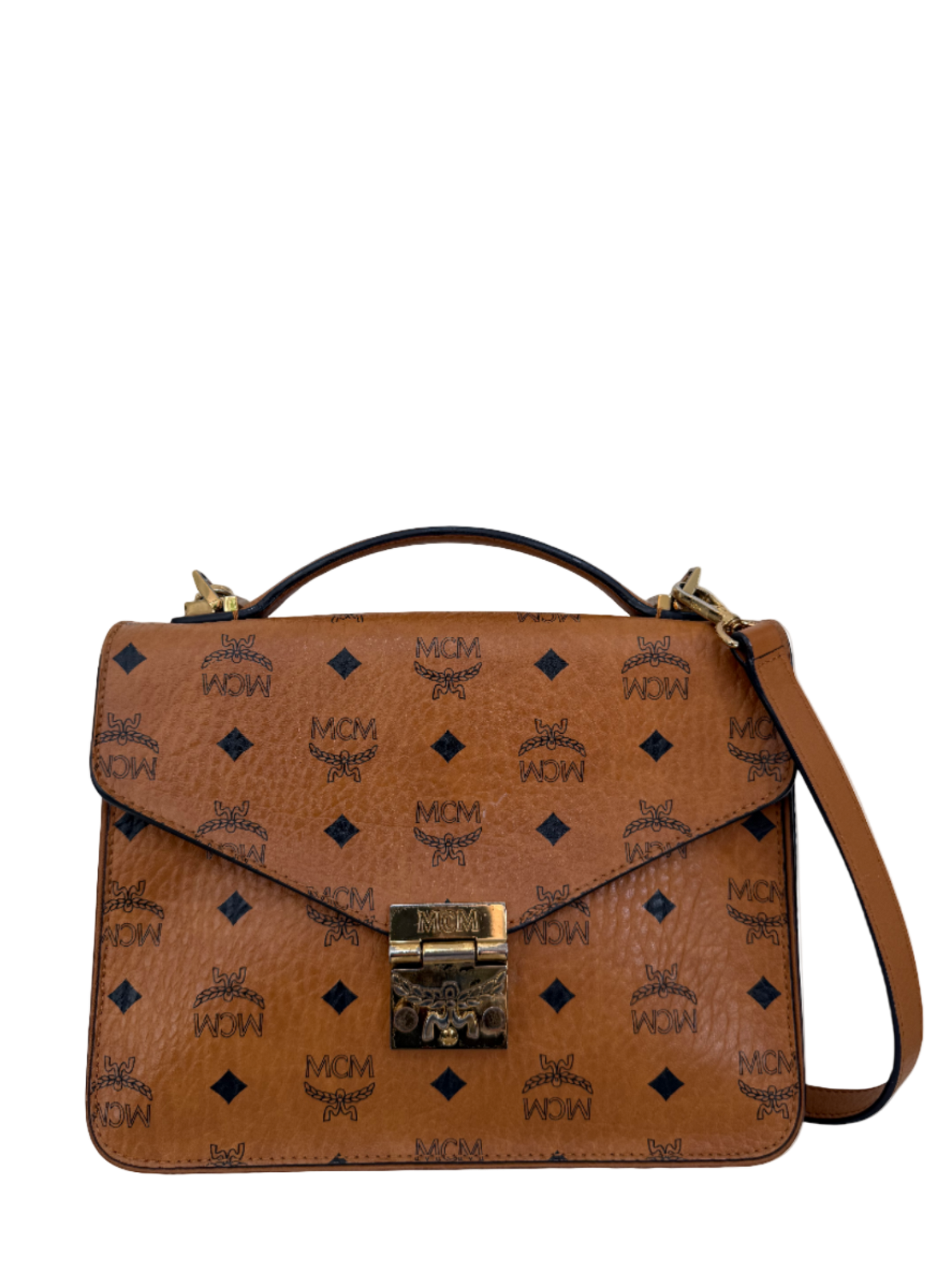 MCM Patricia Satchel Visetos Crossbody Bag Brown
