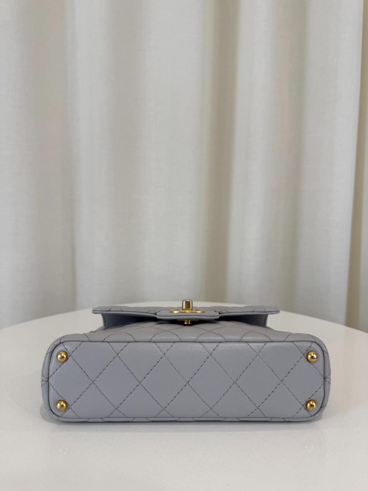 Chanel Grey Quilted Lambskin Mini Top Handle Flap Bag