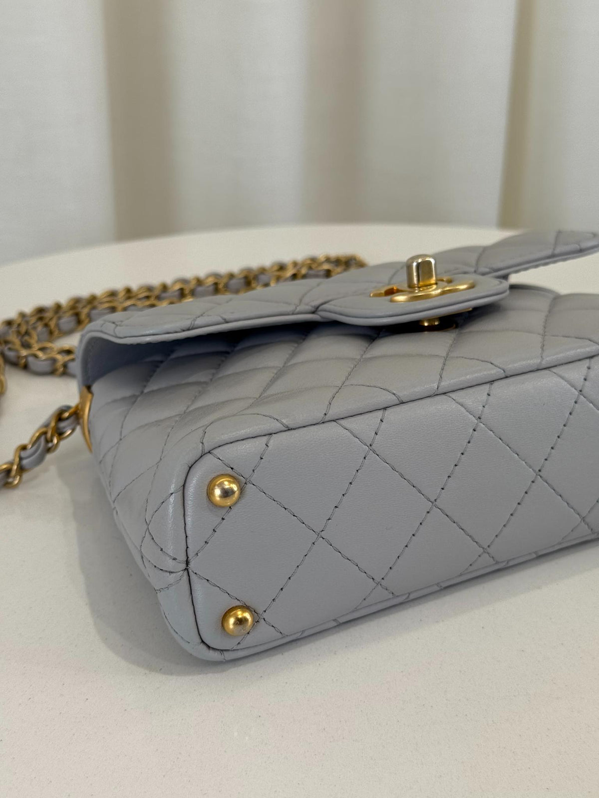 Chanel Grey Quilted Lambskin Mini Top Handle Flap Bag
