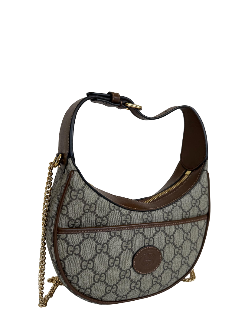 Gucci GG Supreme Beige/Ebony Half-Moon Mini Shaped Bag