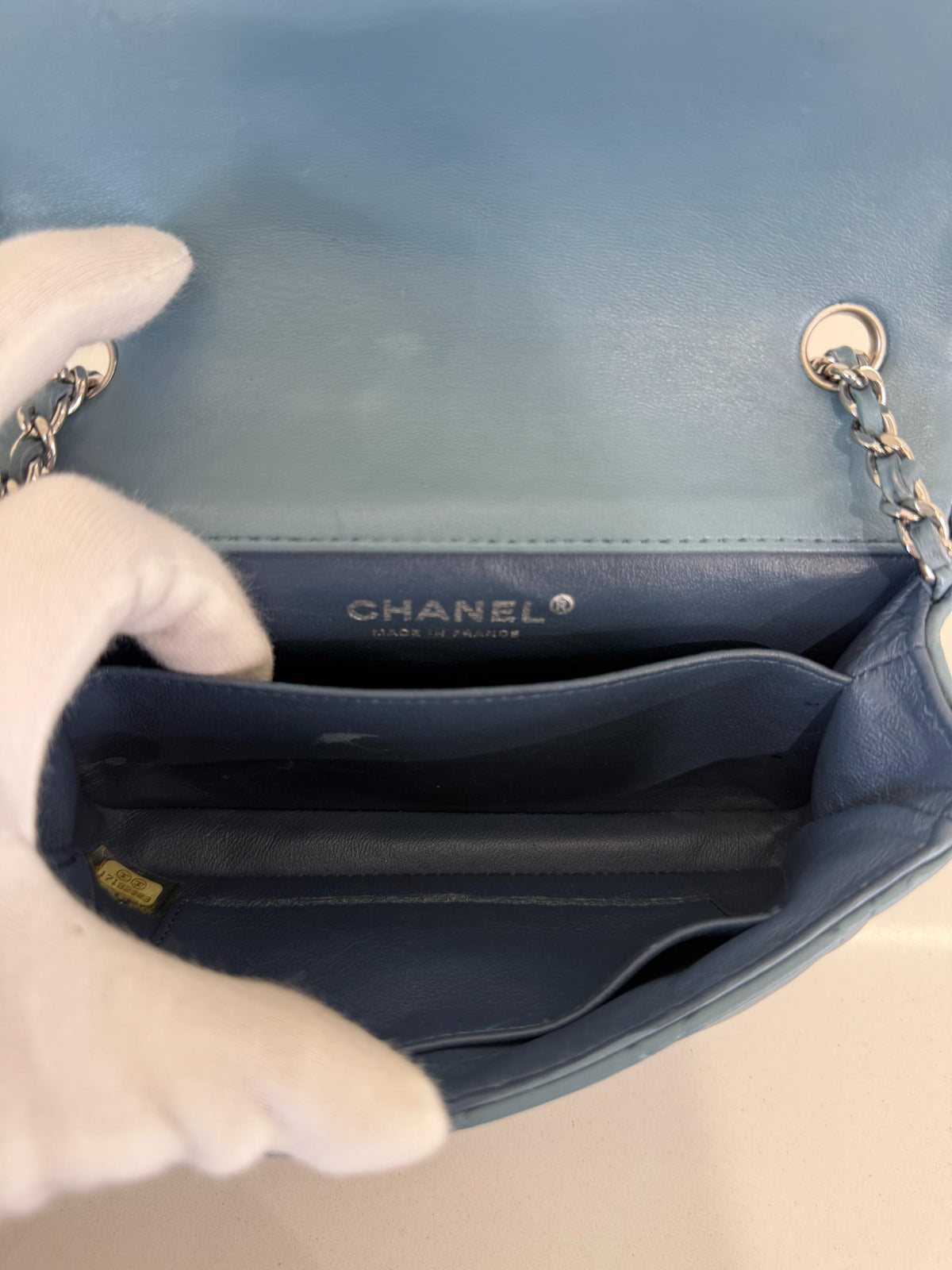 Chanel Blue Quilted Lambskin Mini Rectangular Classic Flap Bag