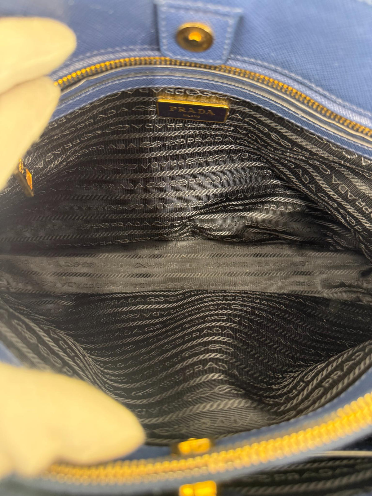 Prada Galleria Blue Saffiano Leather Medium Double Zip Tote Bag