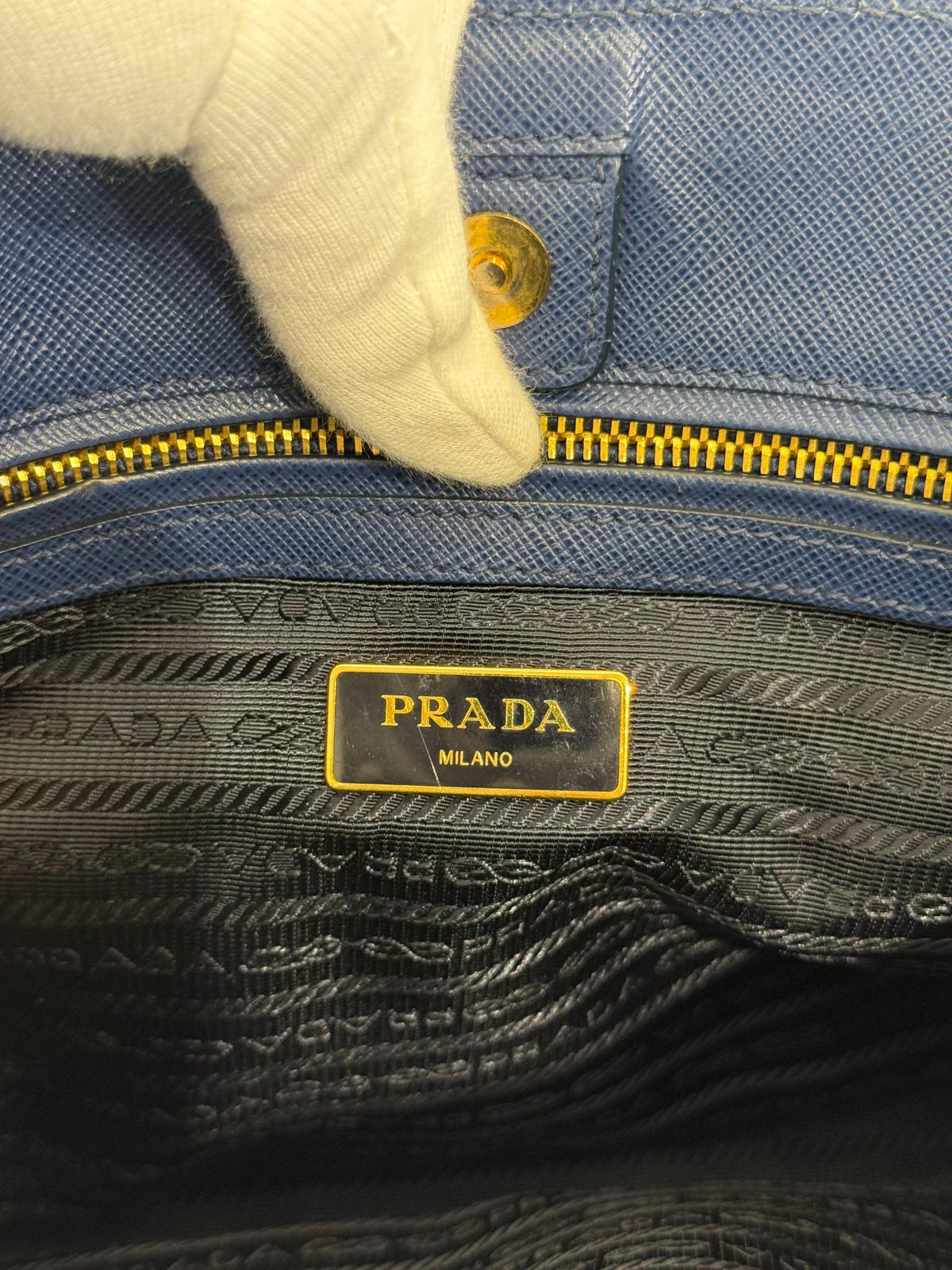 Prada Galleria Blue Saffiano Leather Medium Double Zip Tote Bag