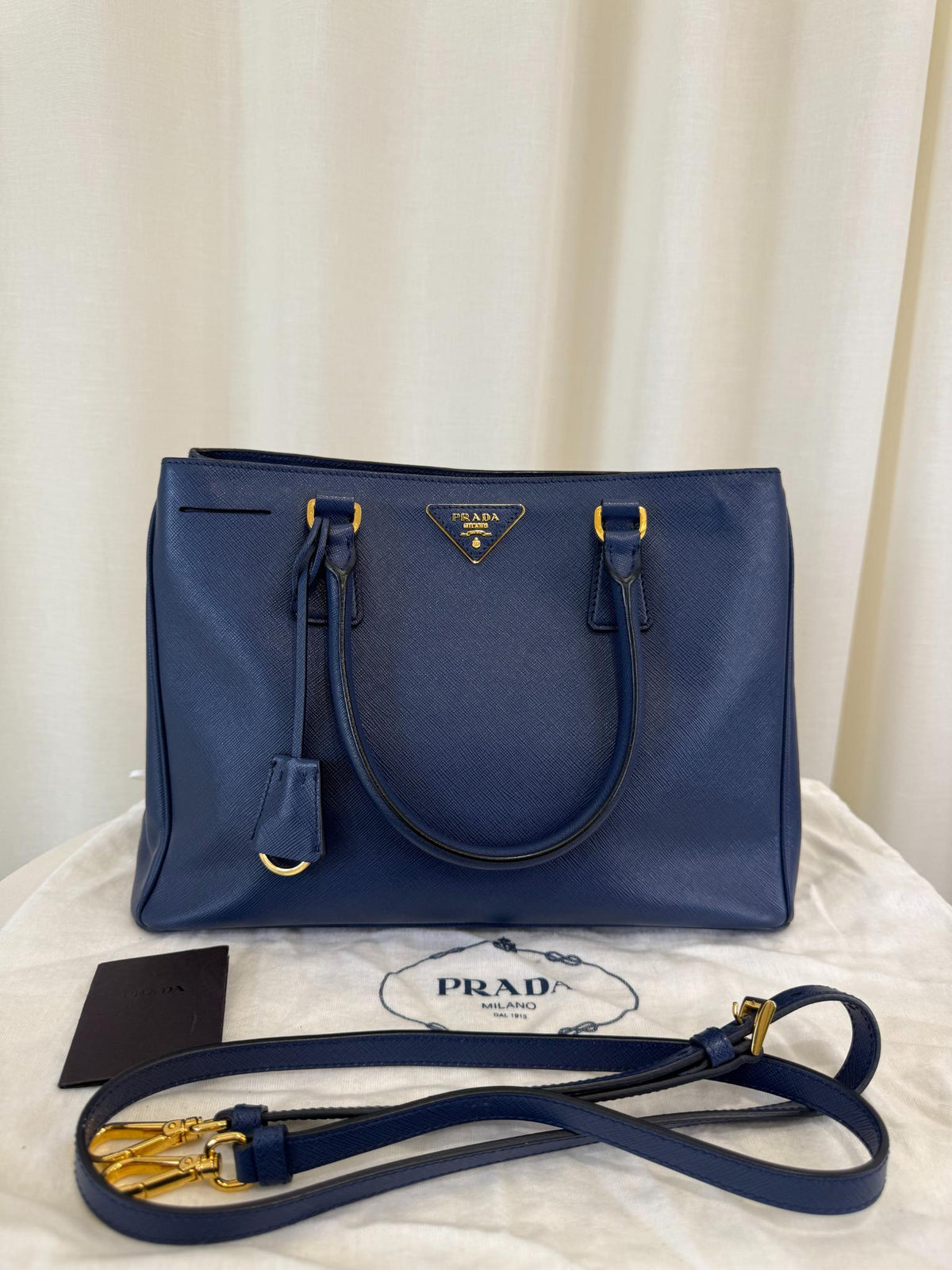 Prada Galleria Blue Saffiano Leather Medium Double Zip Tote Bag