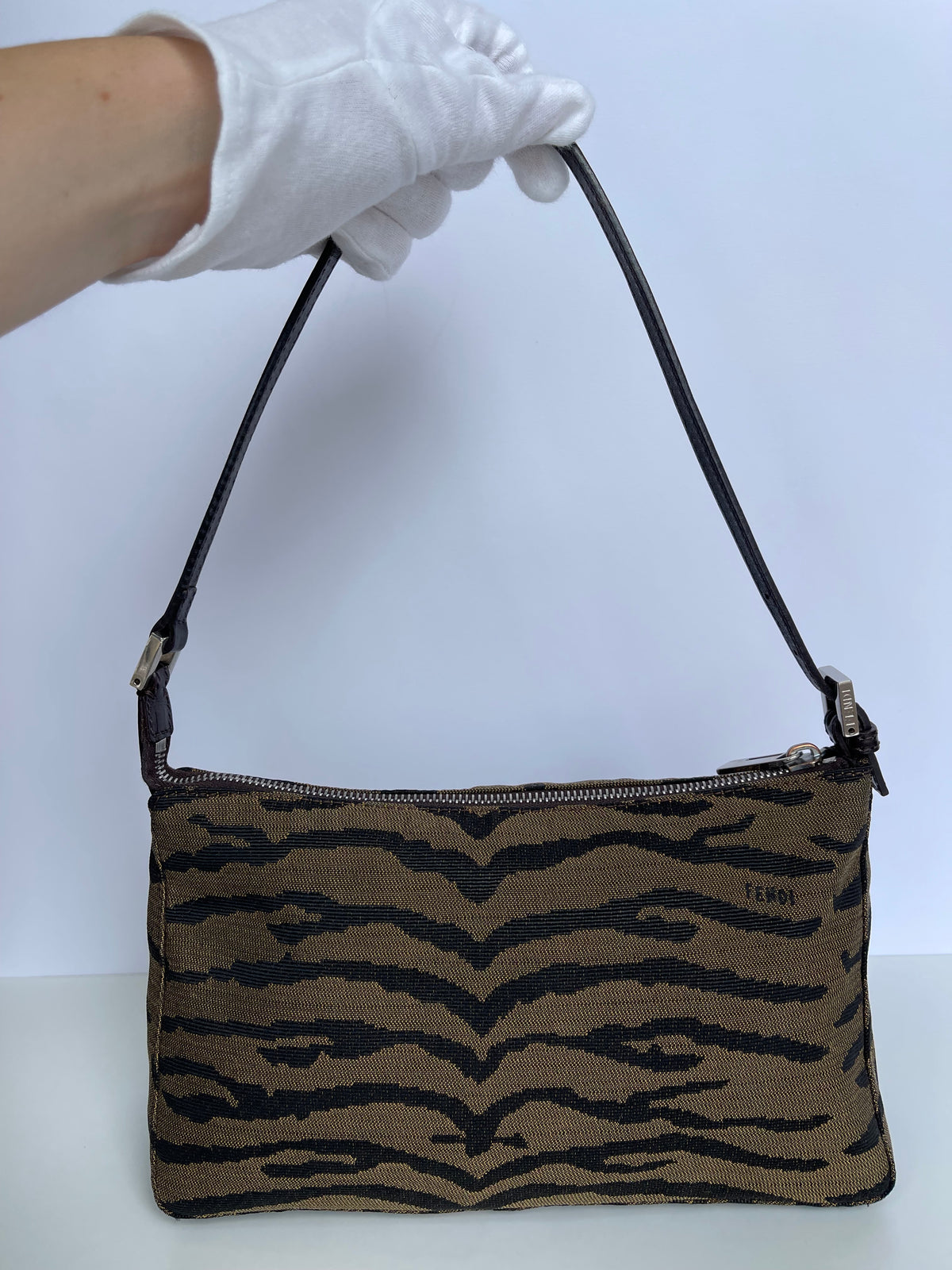 Fendi Brown Zebra Print Canvas Vintage Baguette