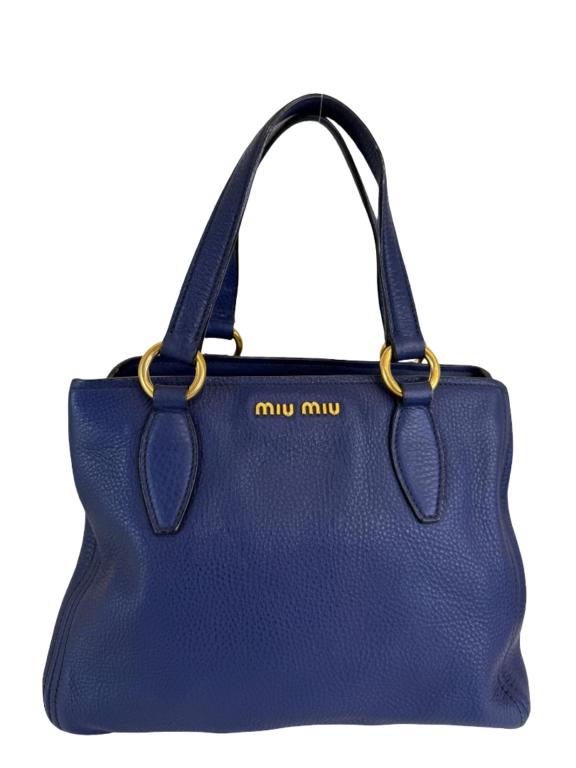 Miu Miu Vitello Daino Blue Leather Tote